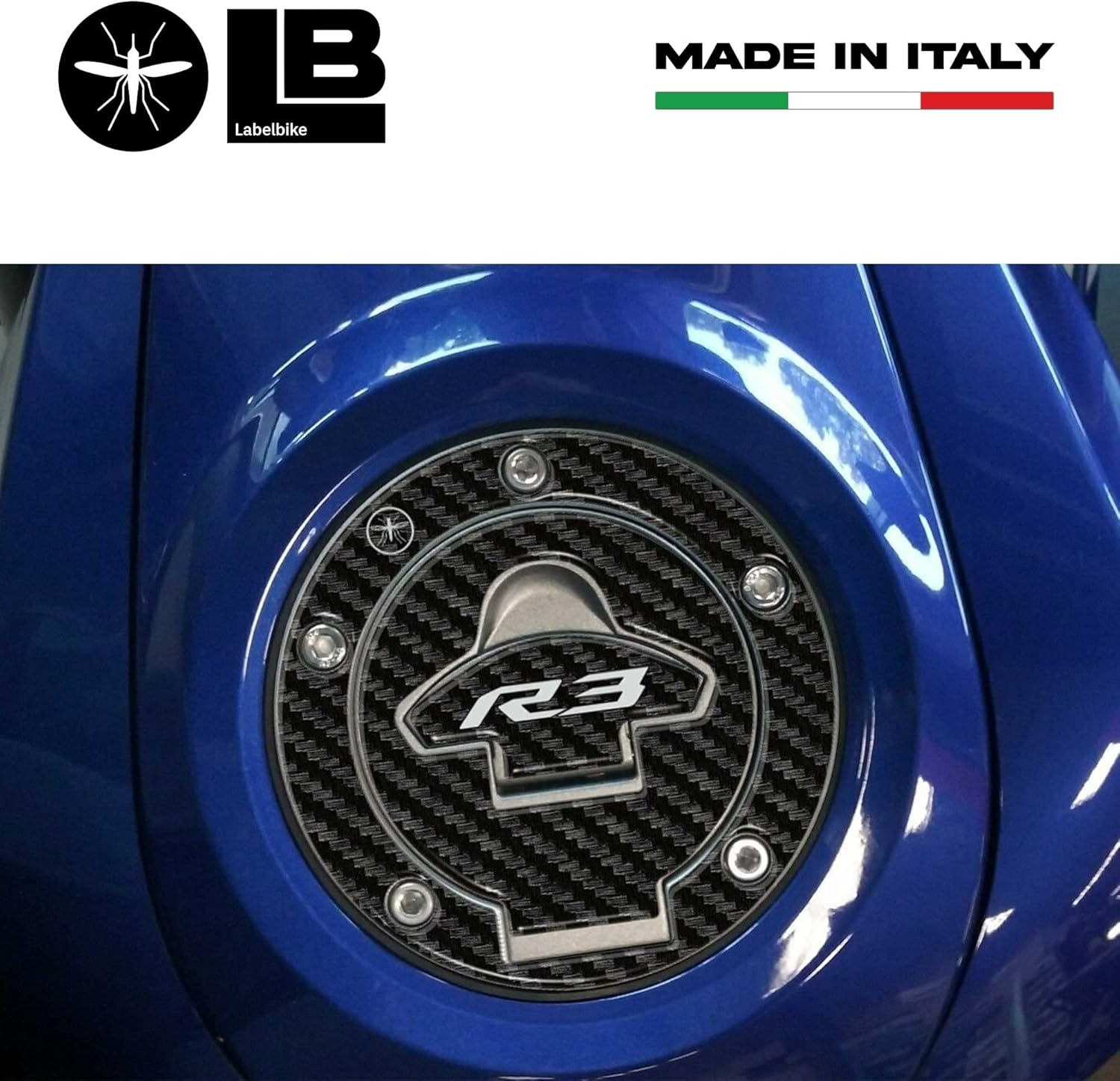 Labelbike - 3D Sticker Motorcycle Tank Cap Protection and Decoration in Resin Compatible with Yamaha YZF R3 2015-2018 - Carbon Look