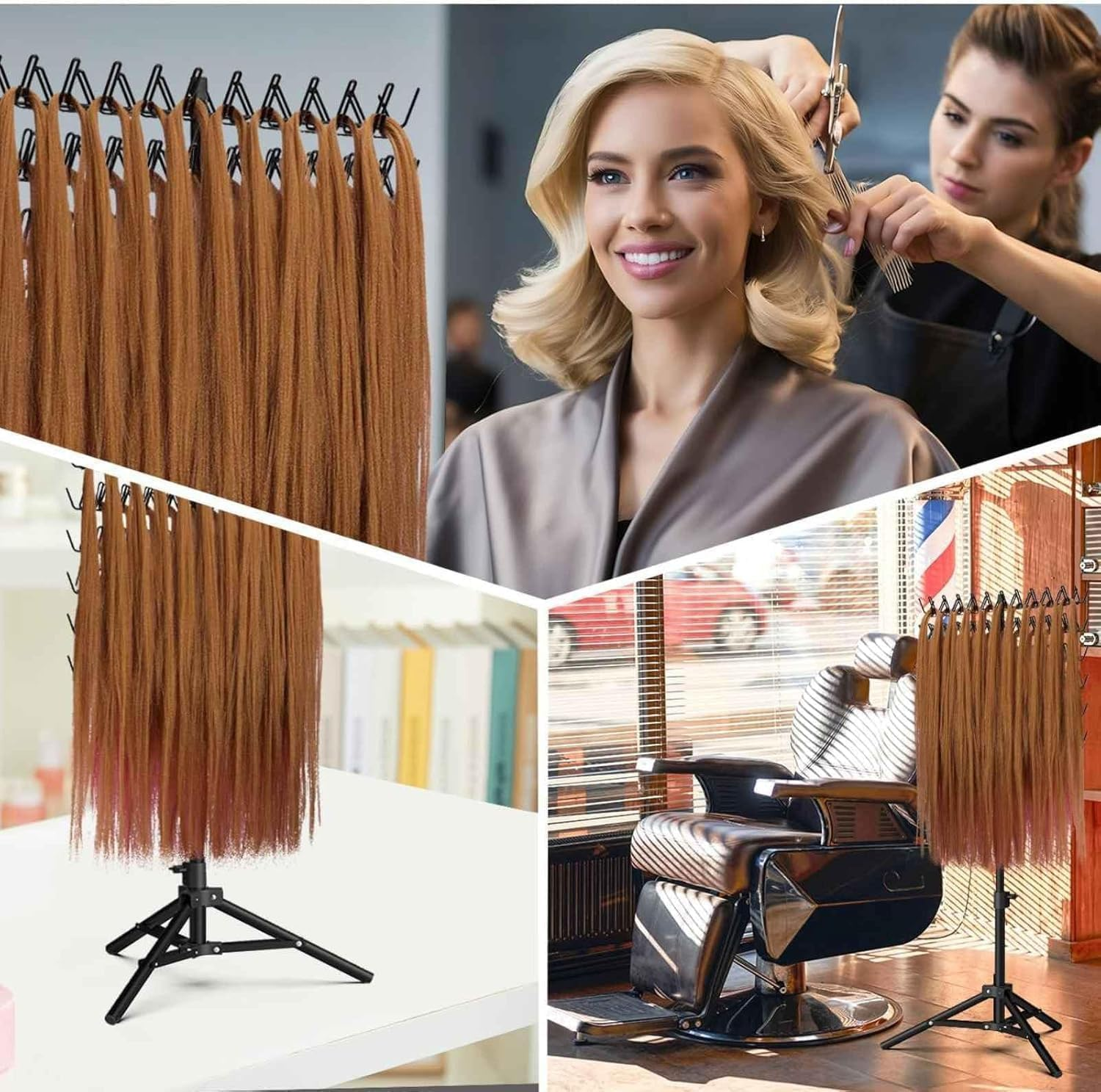 Adjustable Braiding Hair Rack, Wig Stand with 144 Pegs for Hairstylists and Braiders, Hair Extension Holder image number 4