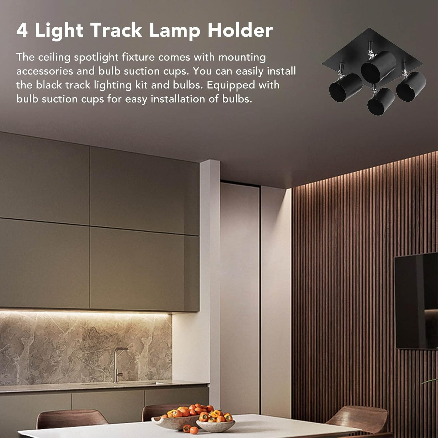 4 Light Adjustable Industrial Track Lighting Fixtures Modern Black GU10 Lampholder image number 2