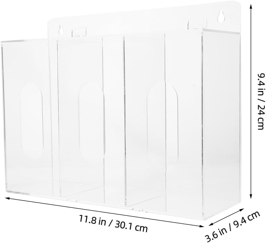 Iplusmile Wall Mount Glove Dispenser 3-Compartment Acrylic Storage Box for Gloves and Clear Organizer for Laboratory and Use