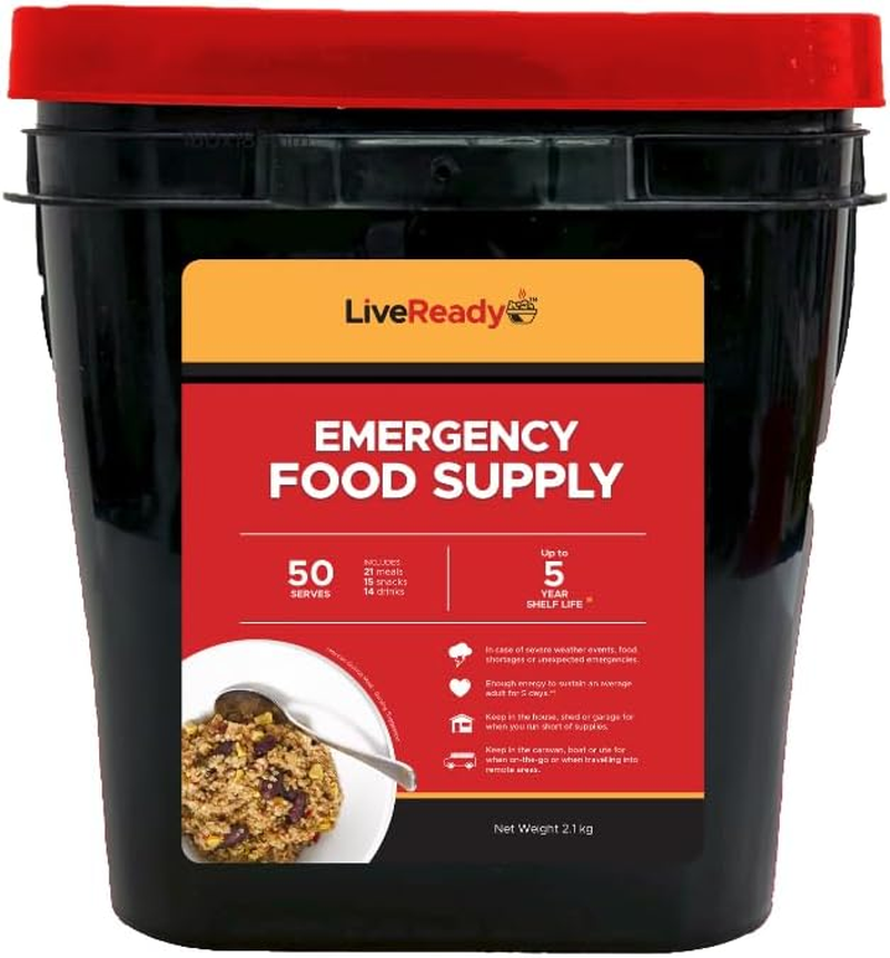 Emergency Food Supply by Liveready. a 50 Serve Survival Food Kit Including 21 Meals, 15 Snacks & 14 Drinks. 5 Year Shelf Life image number 3