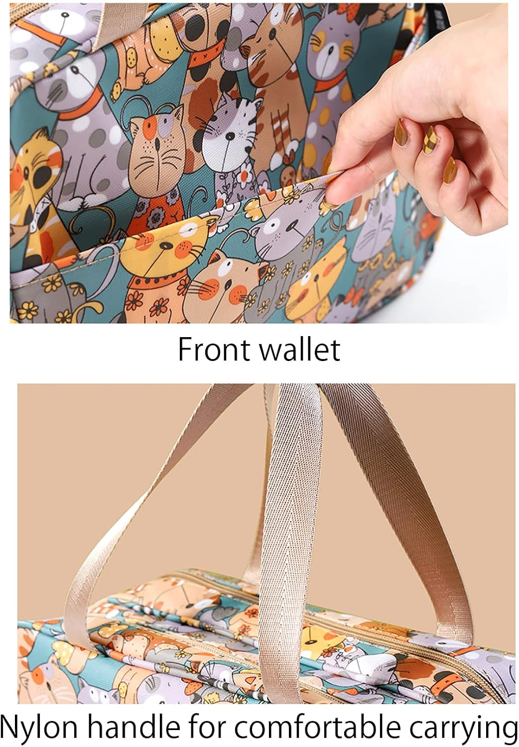 Toiletry Bag Travel Hanging Make up Wash Bags Large Portable Waterproof Cosmetic Shaving Bag Makeup Organizer Toiletries Bathroom Storage Case for Women Girls Ladies (Green Cat) image number 5