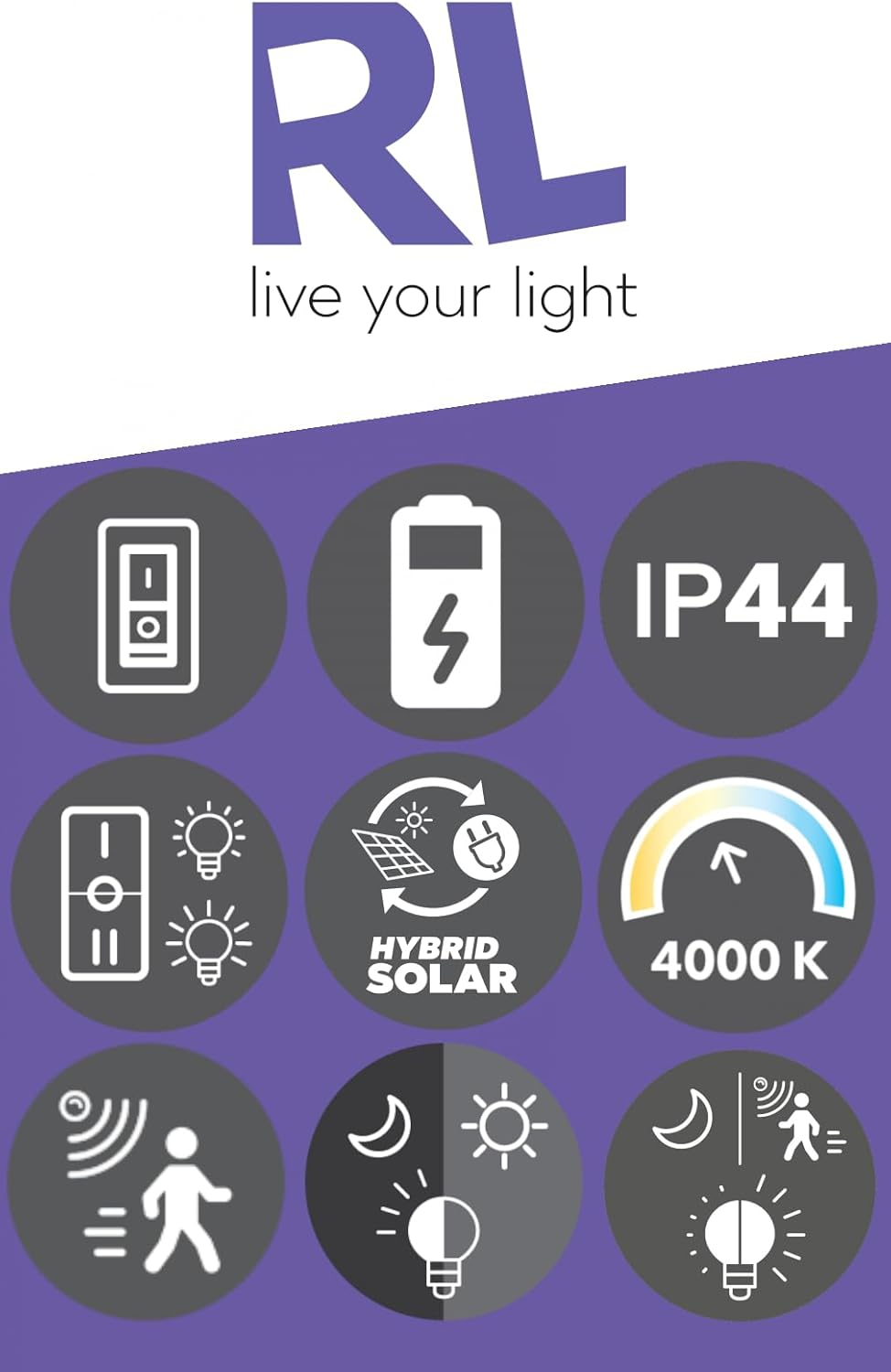 Reality Leuchten Colombo R53286132 LED Hybrid Solar Outdoor Path Light Metal Black Matte Shade Plastic White Includes 5.5 Watt LED, Motion Sensor, Twilight Sensor, Orientation Light image number 5