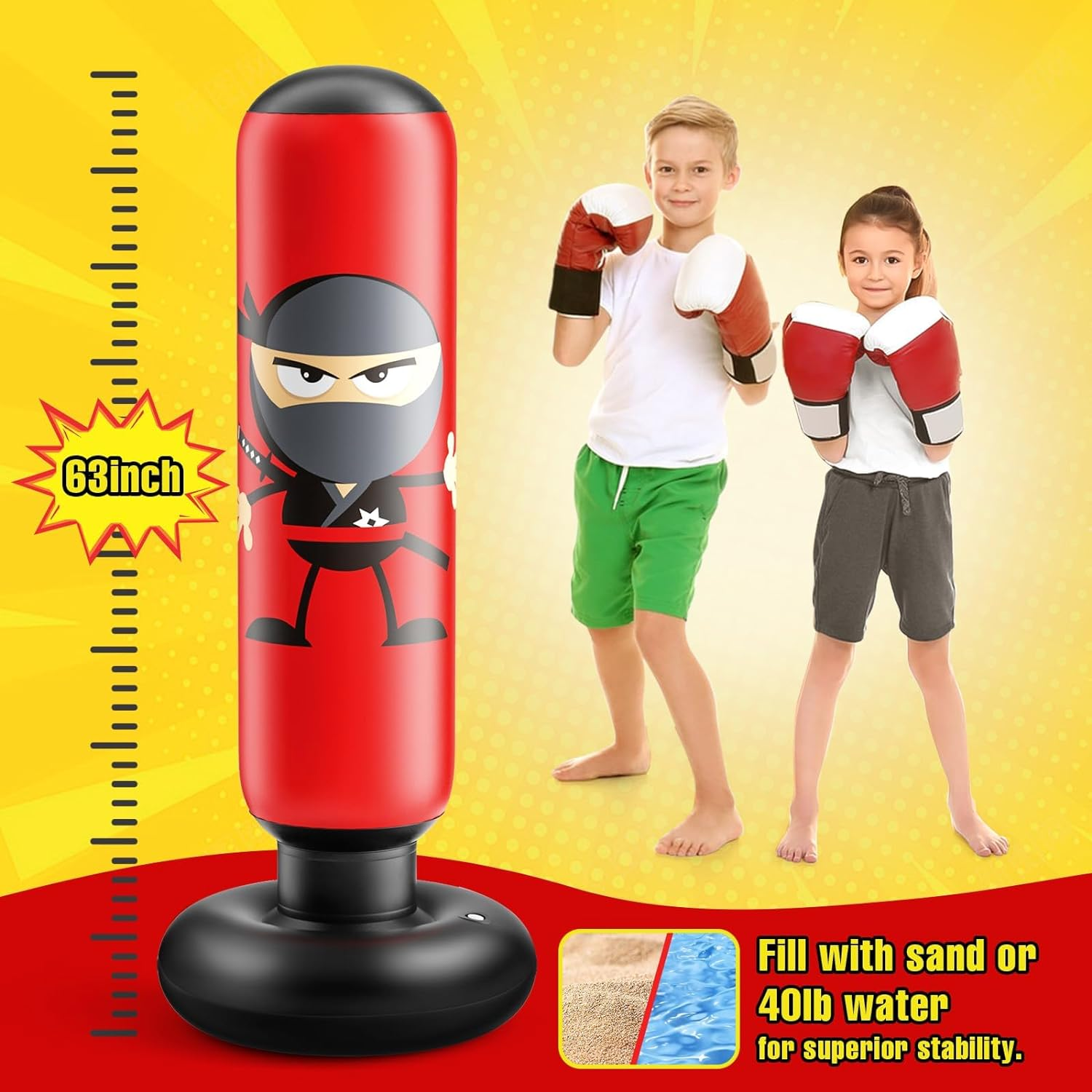 Inflatable Kids Punching Bag, Punching Bag Karate Gifts for Boys and Girls, Boxing Bag for Immediate Bounce Back for Practicing Karate, Taekwondo image number 2