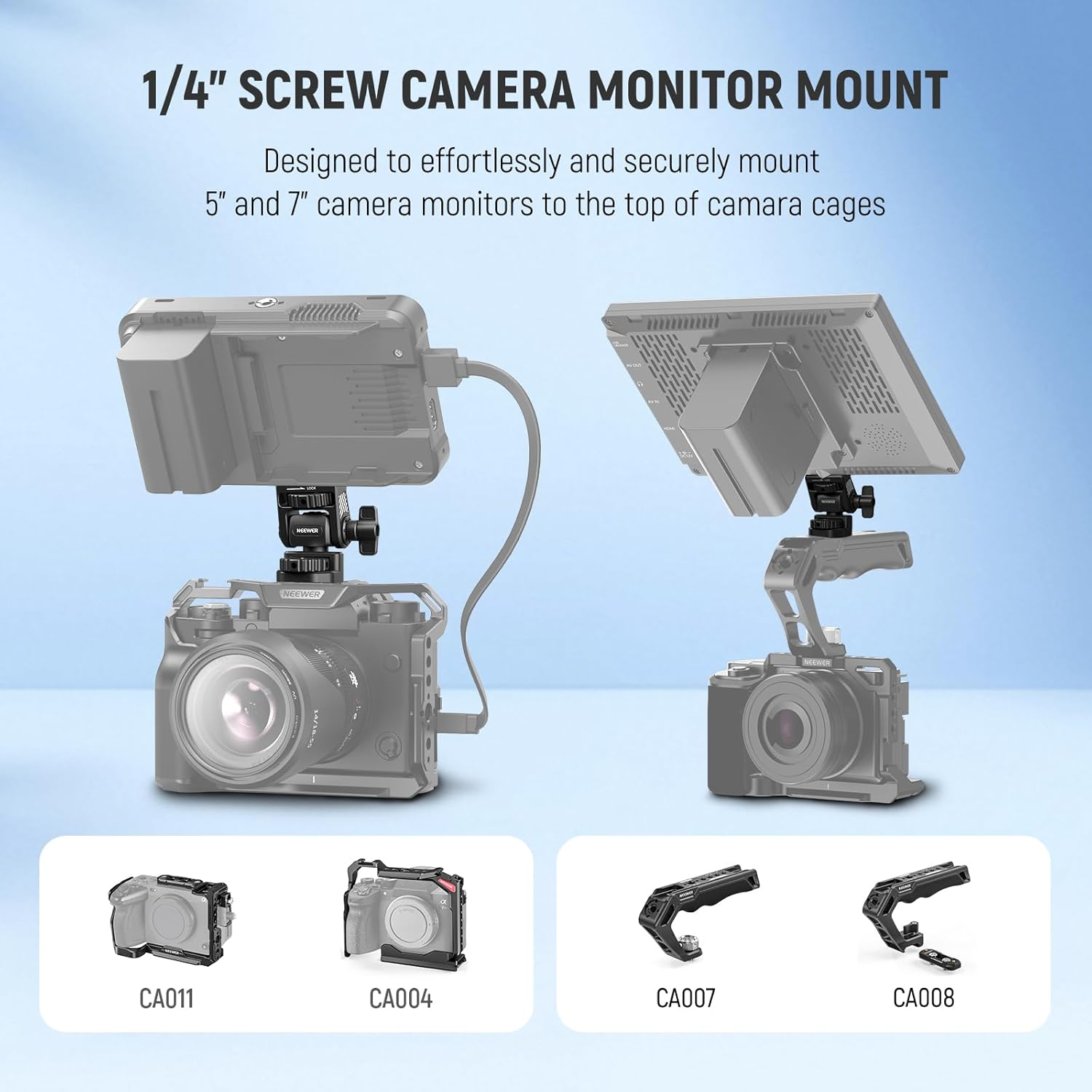 NEEWER Upgraded Field Monitor Mount Monitor Holder with 1/4" Screw, 360&deg; Swivel, 180&deg; Tilt, anti Twist Screw Compatible with Atomos Ninja 5" & 7" Camera Monitor, Camera Cage, MA021 image number 1