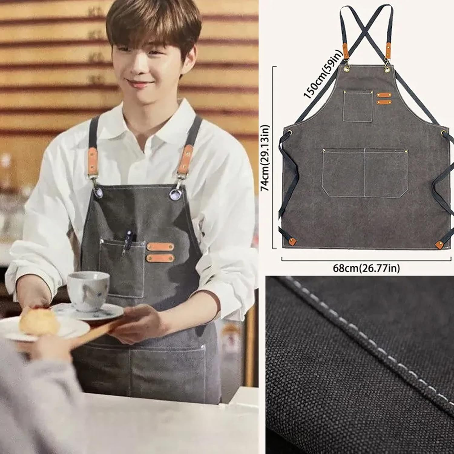Kitchen Thicken Canvas Apron for Woman Men Waterproof Stain-Resistant with Pockets Cooking Apron Woodworking Painting Work Apron,Apron Overalls Coffee Shop Staff Dress up Hair Salon