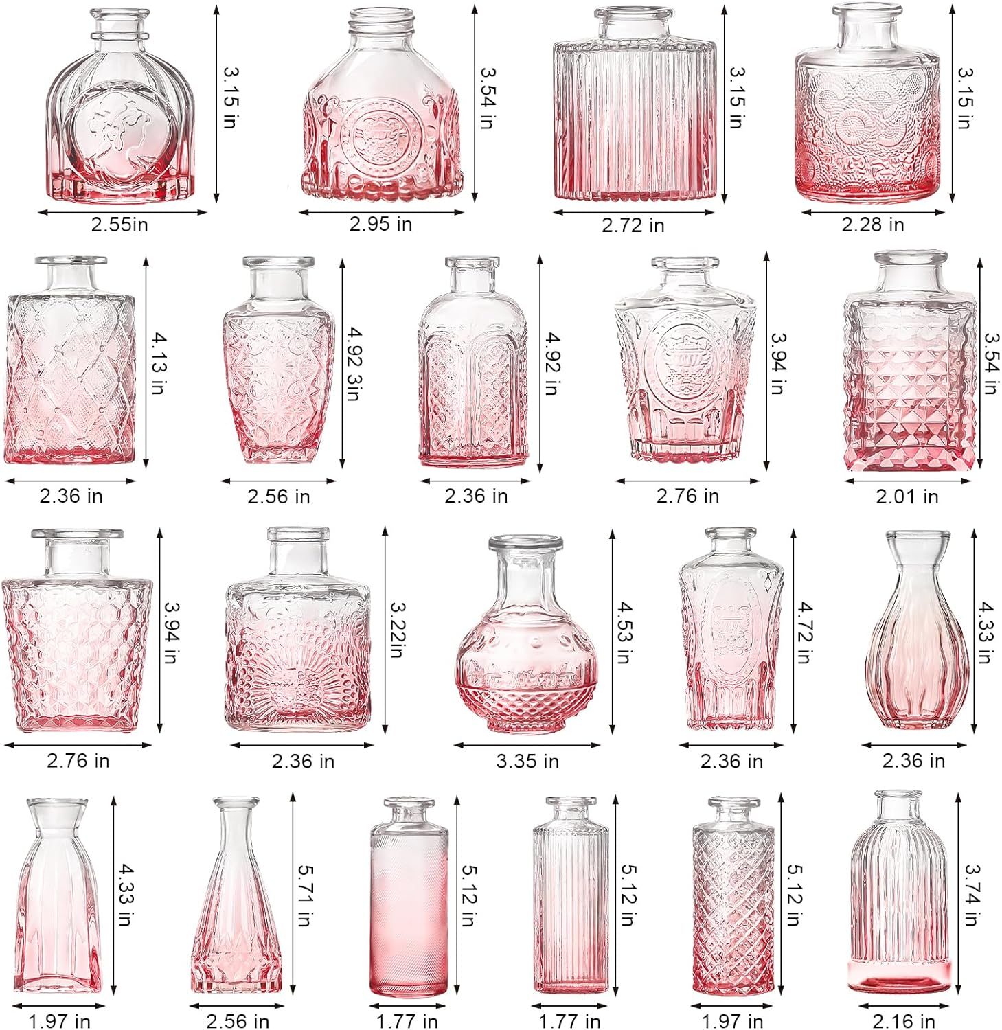 Arme Bud Vase Set of 30, Pink Vases in Bulk Bud Vase for Flower Small Glass Vases for Wedding Centerpieces, Vintage Cute Mini Flower Vases, Home Table Flower Decor