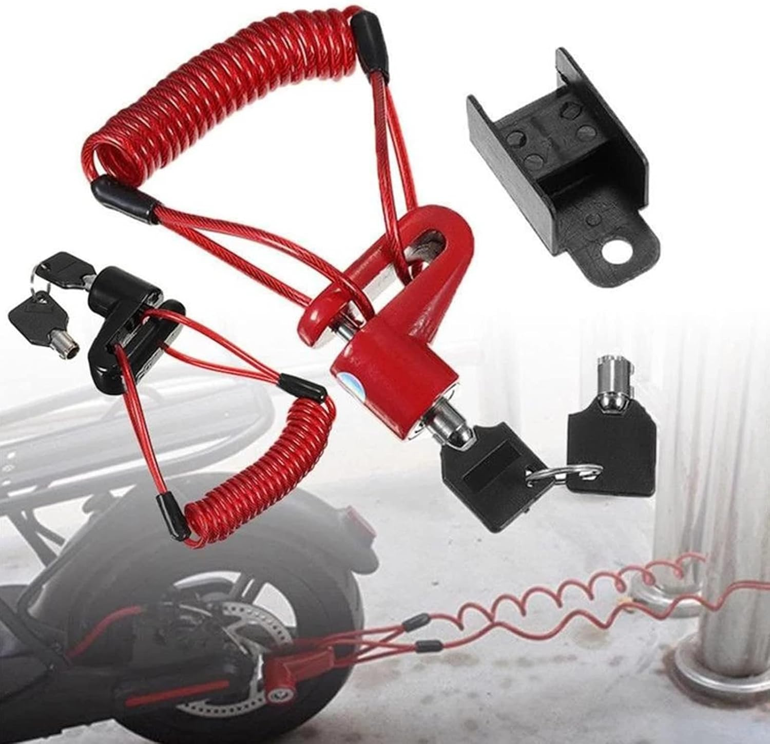 Electric Scooter Disc Brake Lock Scooter Steel Wire Lock for Mijia M365 / Motorcycle / Bicycle Rims Locker with Reminder Rope (Red)