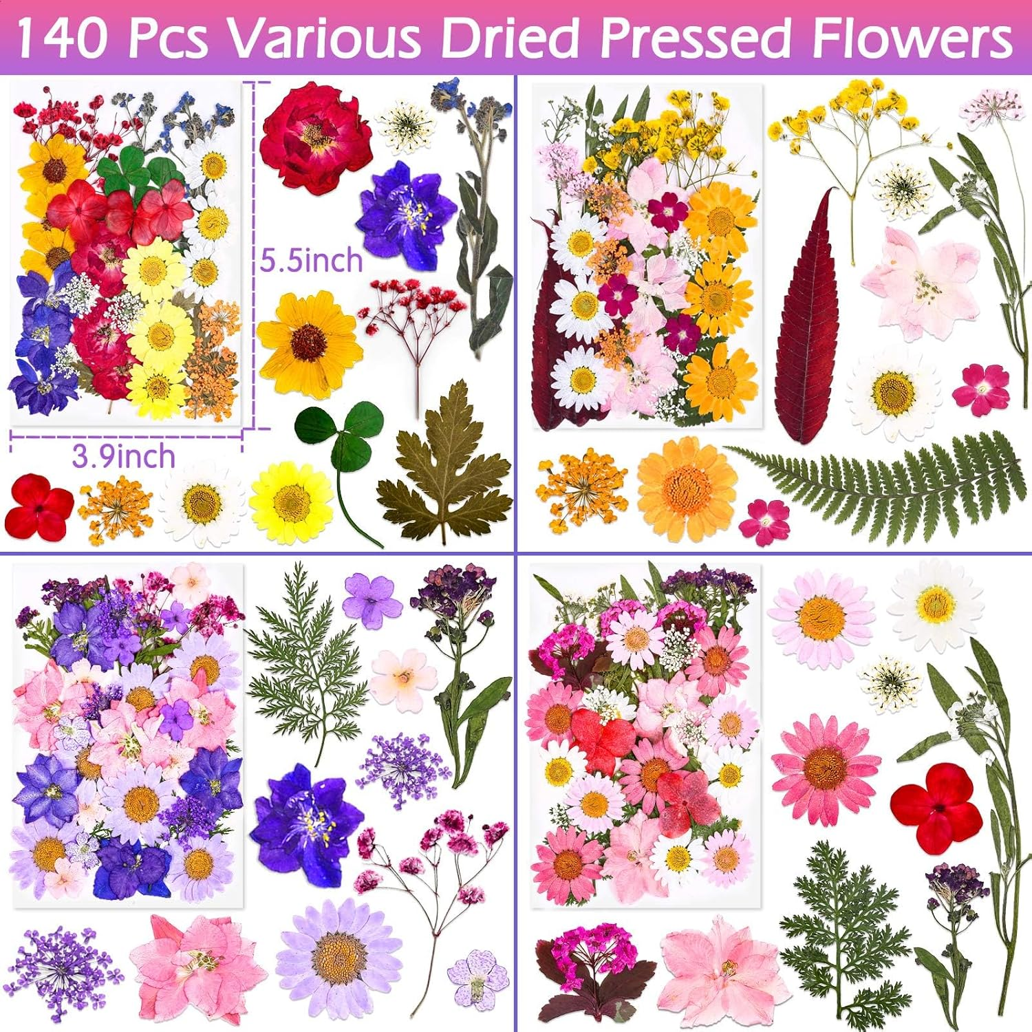 140Pcs Real Flowers Embossed, Dry Embossed Dry Leaves Bulk Natural Plants Kit for Journaling, DIY Art Crafts, Nail Art Decoration, Decorating Candles, Making Soap, Drop Glue Mold Decoration image number 5