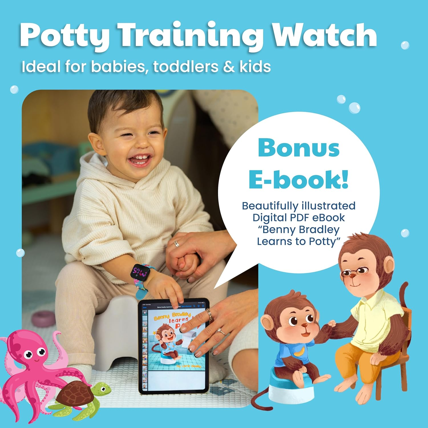 Potty Training Watch for Kids V2 &ndash; a Water Resistant Toilet Reminder Device for Boys & Girls to Train Your Toddler with Fun/Musical & Vibration Interval Reminder with Potty Training Ebook (Ocean) image number 5
