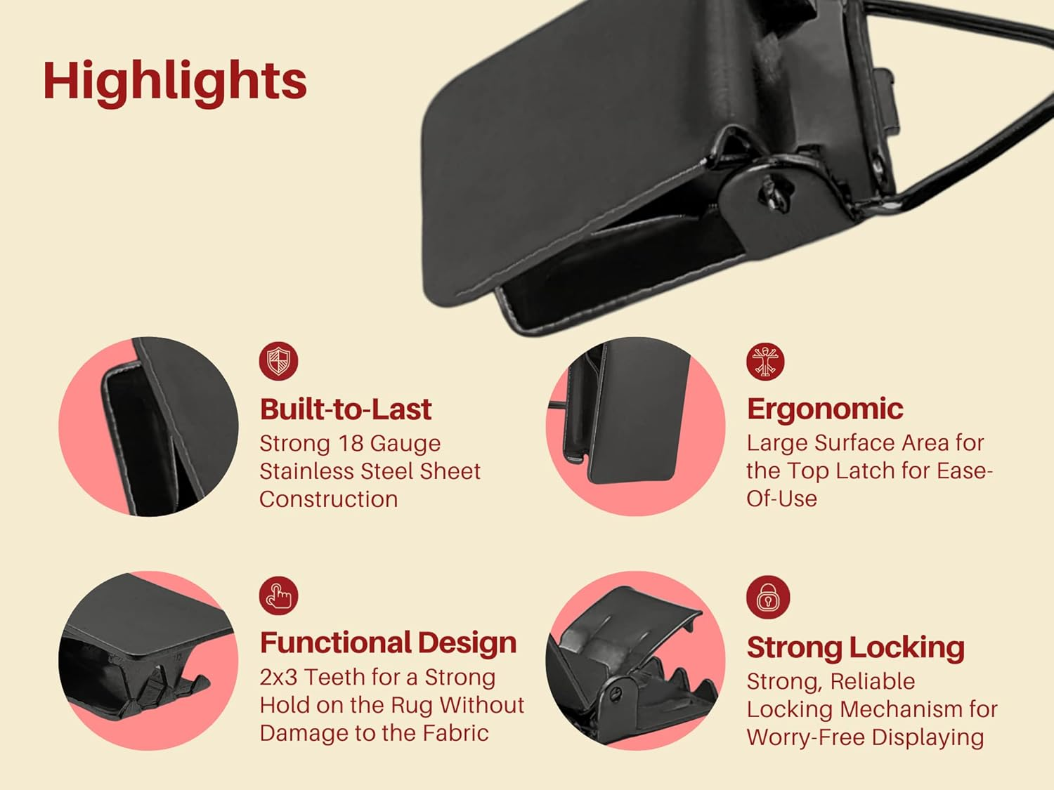 Wise Linkers Matte Black Hanging Clips Pack of 10 Triangle Back Medium Power for Tapestry Small Rugs,Towel, Shawl and Paintings By image number 4