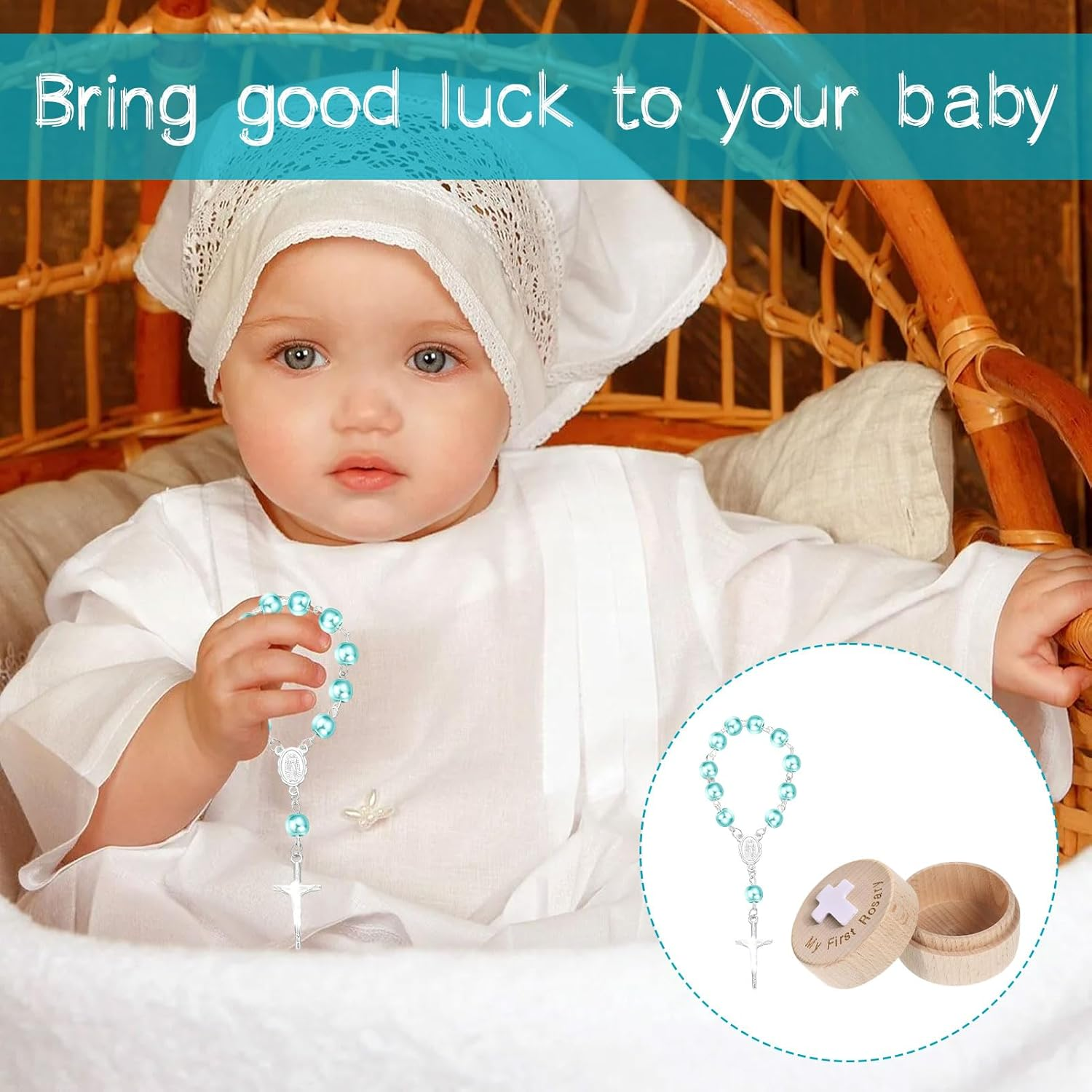 Baptism Gifts for Boys, Baby Boy Gifts, Baby Girl Gift 1St Birthday, Baptism Keepsake Box, Wooden Rosary Jewelry Box, with My First Rosary Engraving, Organizer for Communion and Home Decor