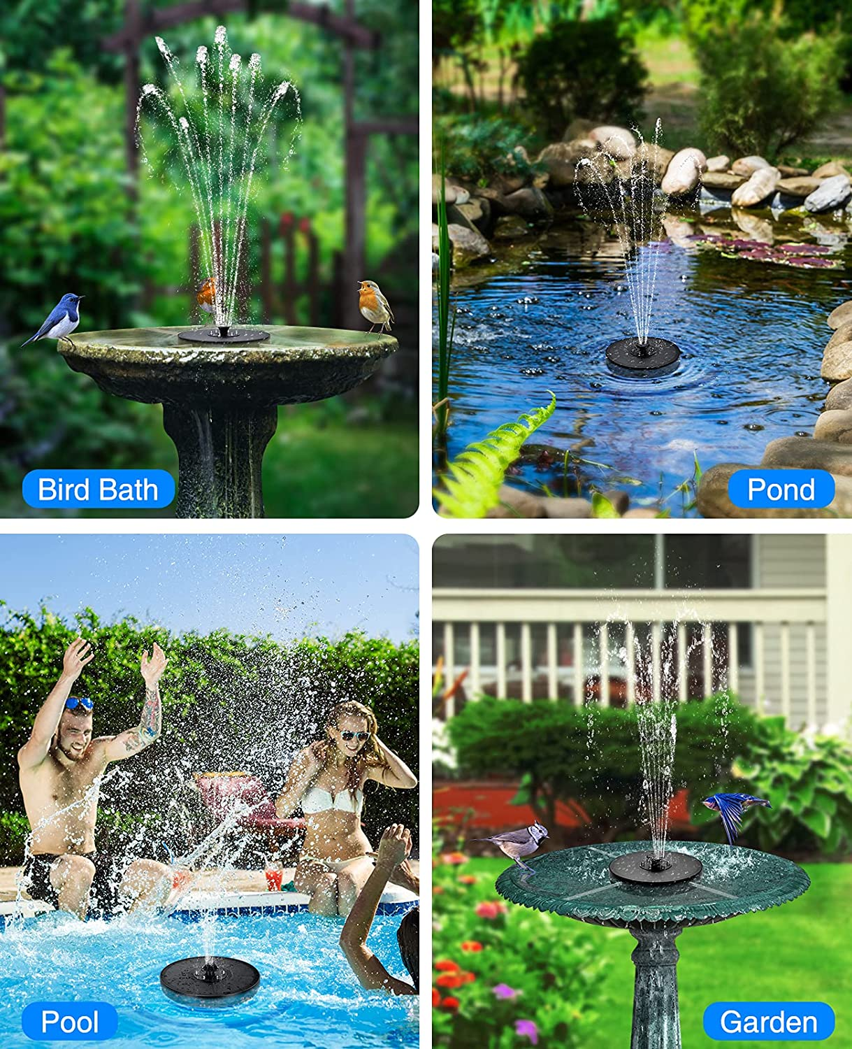 Bluefire Solar Fountain, Living Solar Fountain for Bird Bath, Floating Water Fountain Pump, Solar Powered Water Bubbler Pump for Garden, Birdbath, Pool, Pond, Outdoor image number 4