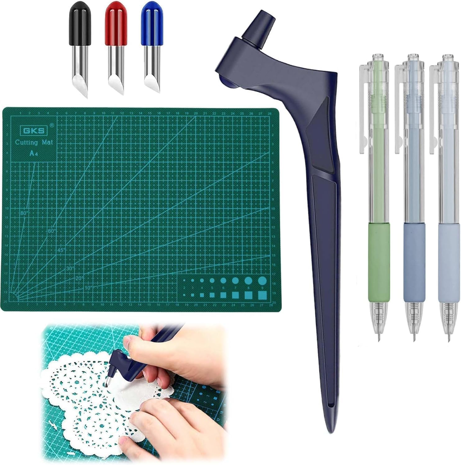 KEWAYO Craft Cutting Tools, Craft Cutting Knives with 3 Different 360 Degree Rotating Blades Stainless Steel Cutter Pen for Stencils Scrapbooks DIY Crafts image number 5