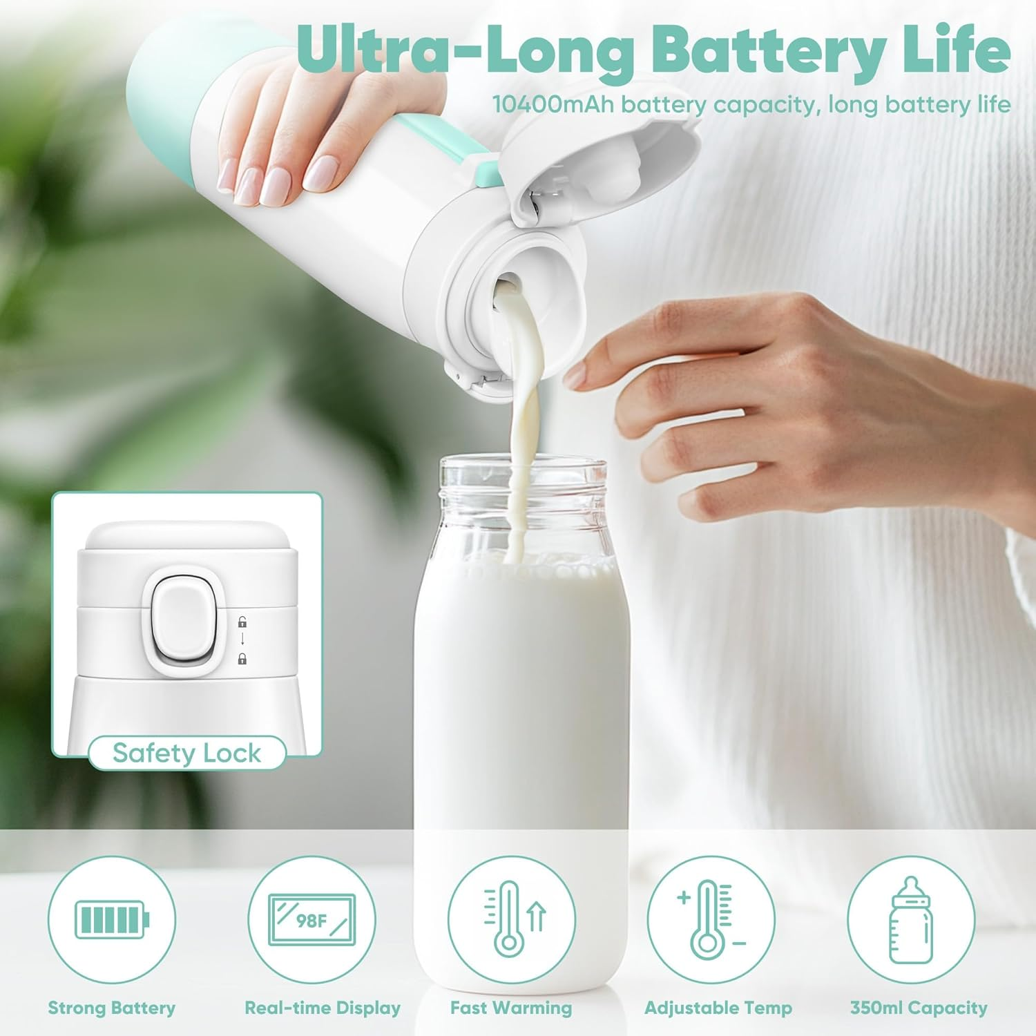 Portable Bottle Warmer for Travel - Milk Warmer for Baby-12Oz Ceramic Heater Heating,Fast Charging & Cordless Portable Baby Bottle Warmer -Dual Heating Modes for Breast Milk & Water image number 3