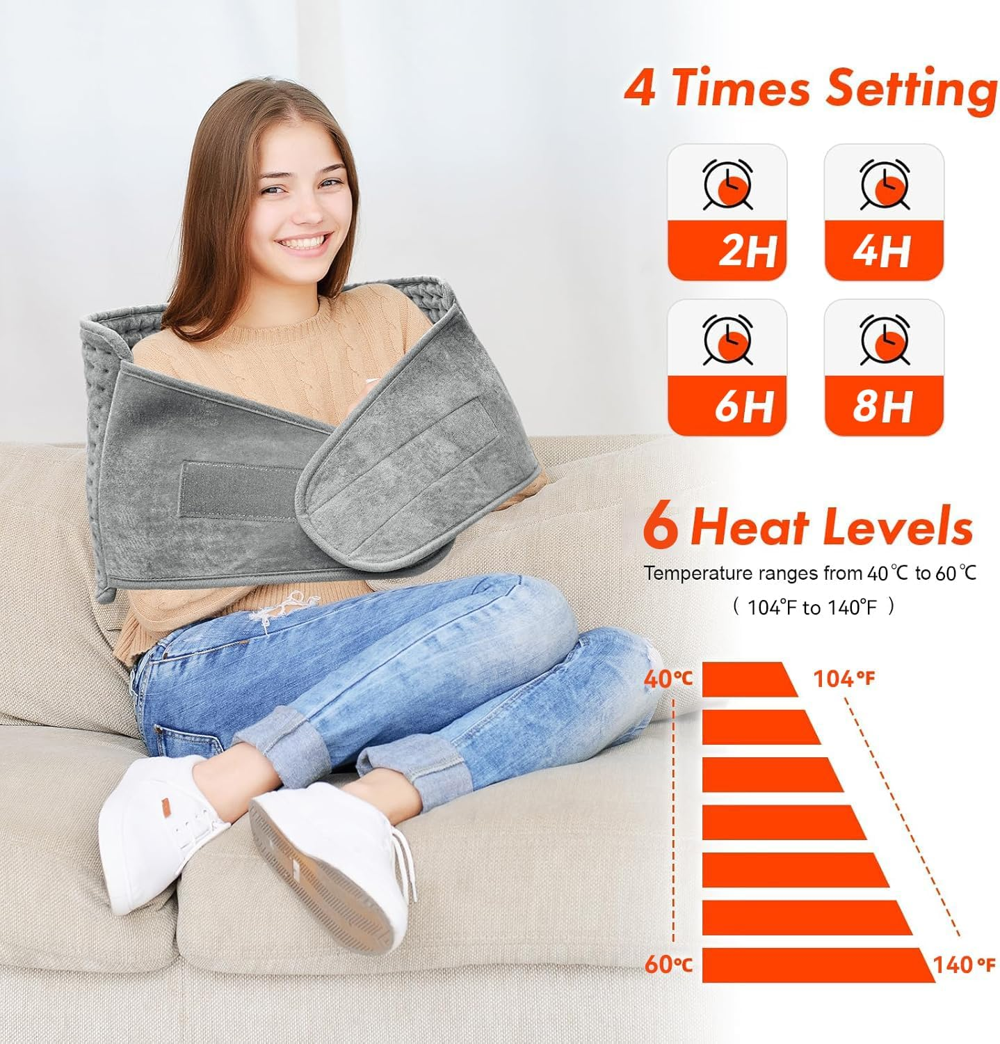 Heating Pad for Back Pain Relief, Koreal Electric Heating for Pad Period Cramps Menstrual, 30Cm X 60Cm with 76Cm Adjustable Belt, 6 Level Heat Setting 4 Level Timming Auto Shut Off image number 5