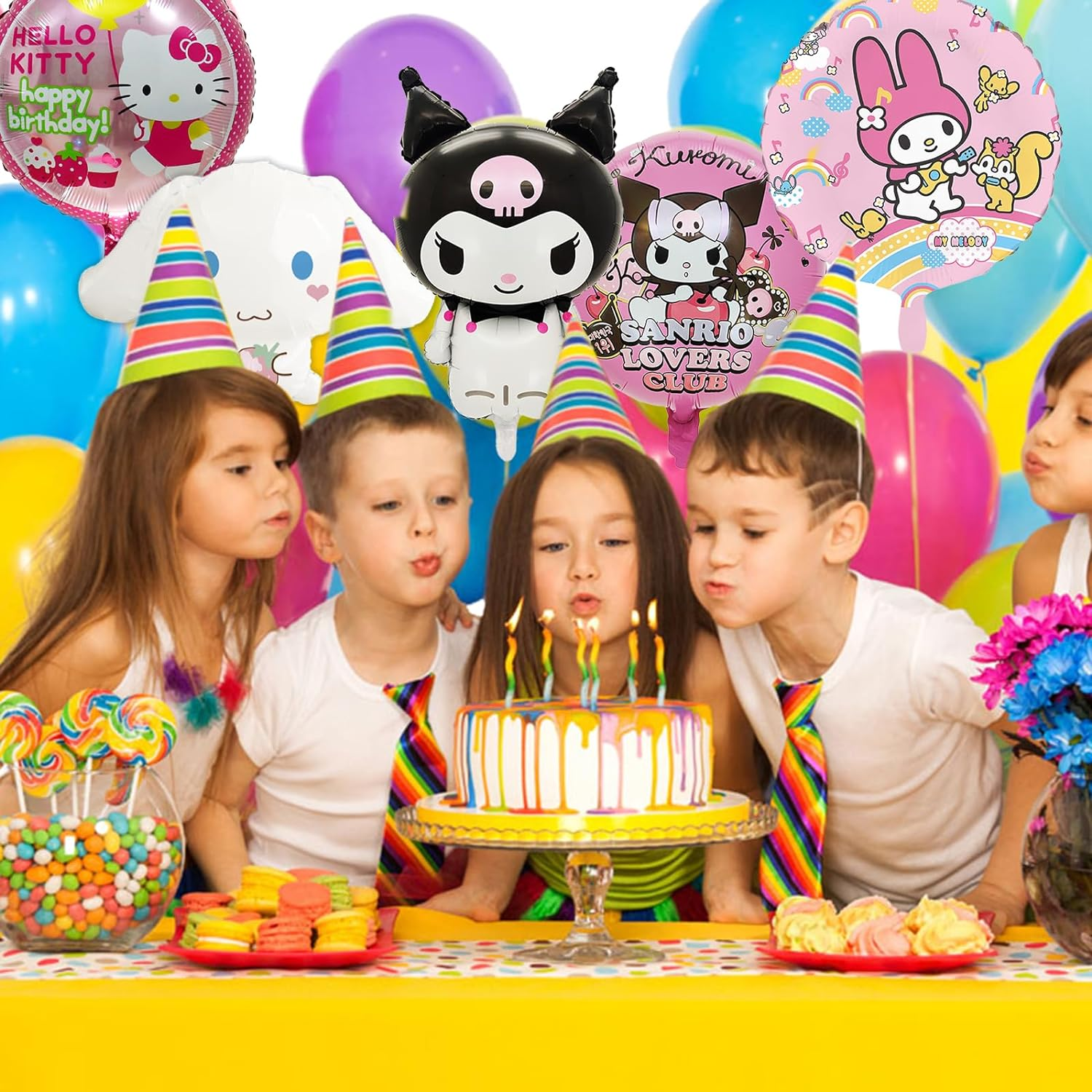 AVONO 12Pcs Kitty & Friends Foil Balloons for Kawaii Party Decorations, Pink Kitty Party Balloons for Girls Kids Favors image number 4