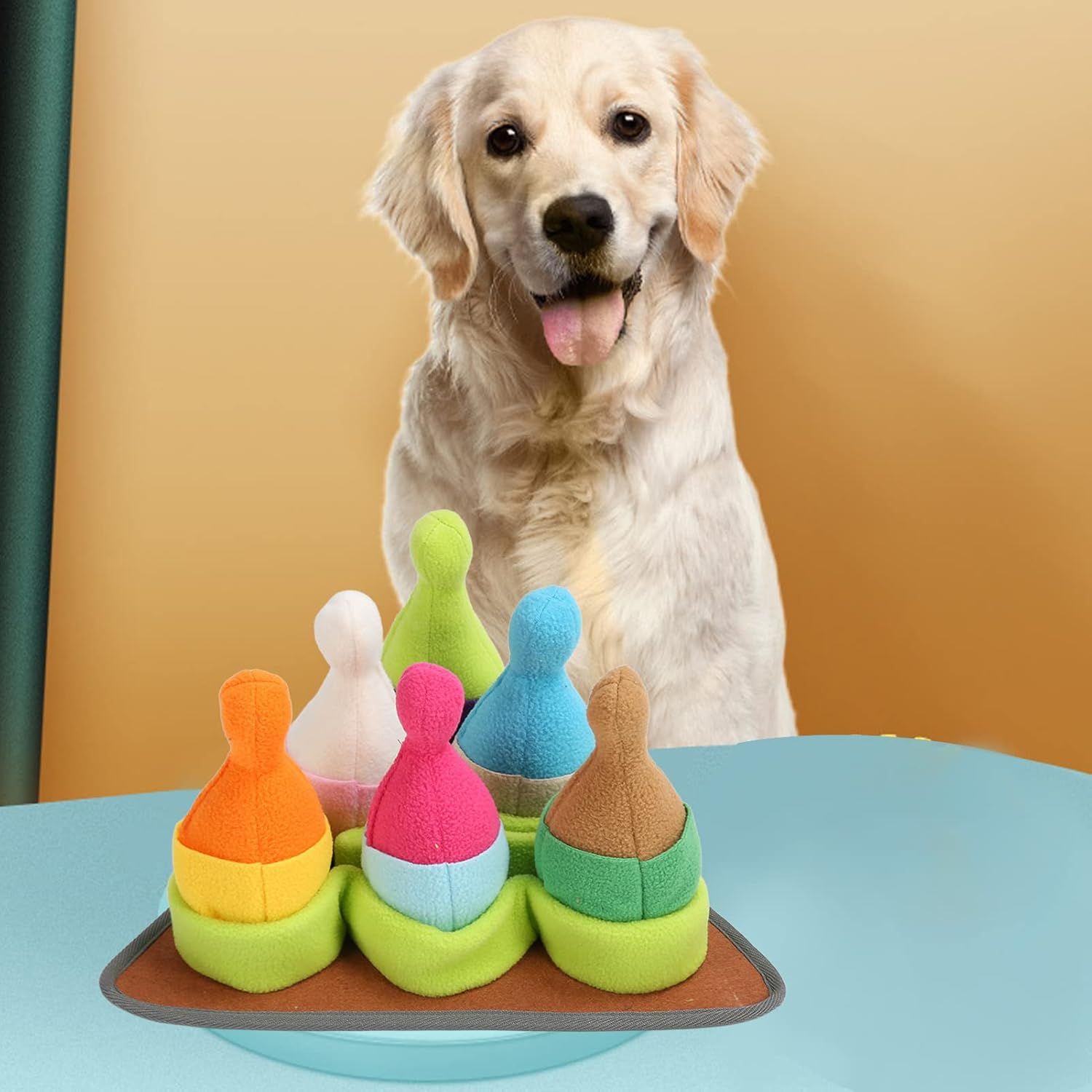 Snuffle Mat for Dogs,Pet Sniffing Pad Slow Eating Reduce Boredom Dog Sniffing Feeding Mat Puzzle Toy with Squeaky Bowling for Smell Training image number 2