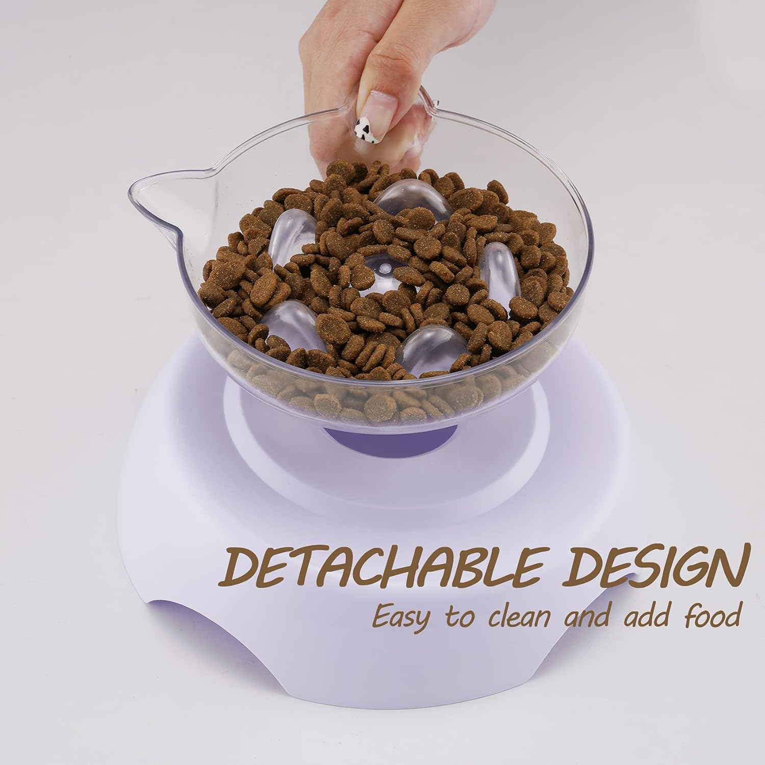 3 in 1 Pet Raised Slow Feeder, Cats Dogs Food Bowls with Stand, 15&deg; Tilted Pet Bowls for Cats and Small Size Dogs, Backflow Prevention, Easy to Clean/59 image number 2