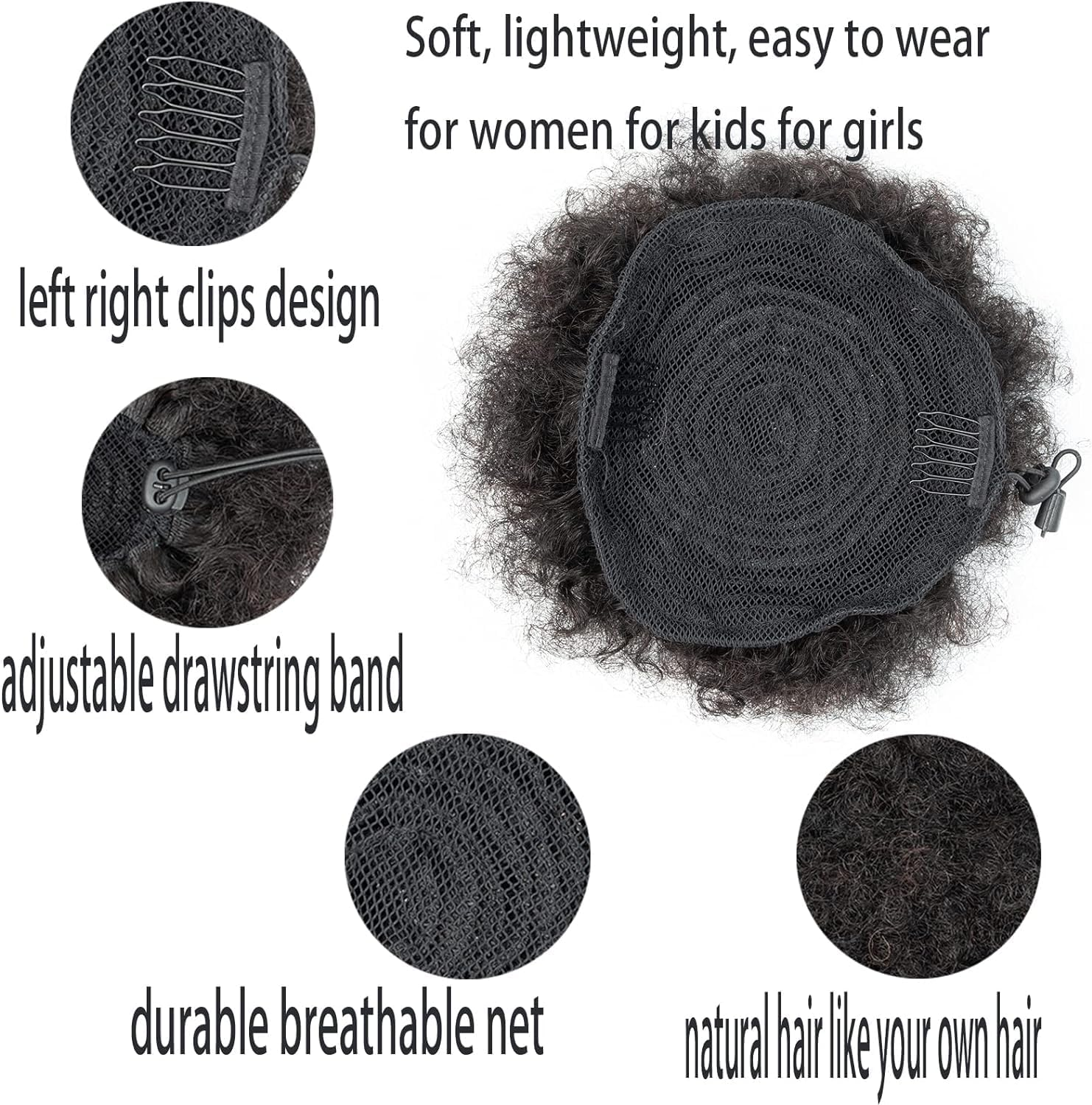Puff Drawstring Ponytail Extensions Short Synthetic Ponytail Kinky Curly Ponytail Bun Hair for Black Women Updo Ponytail Hair Natural Black image number 4