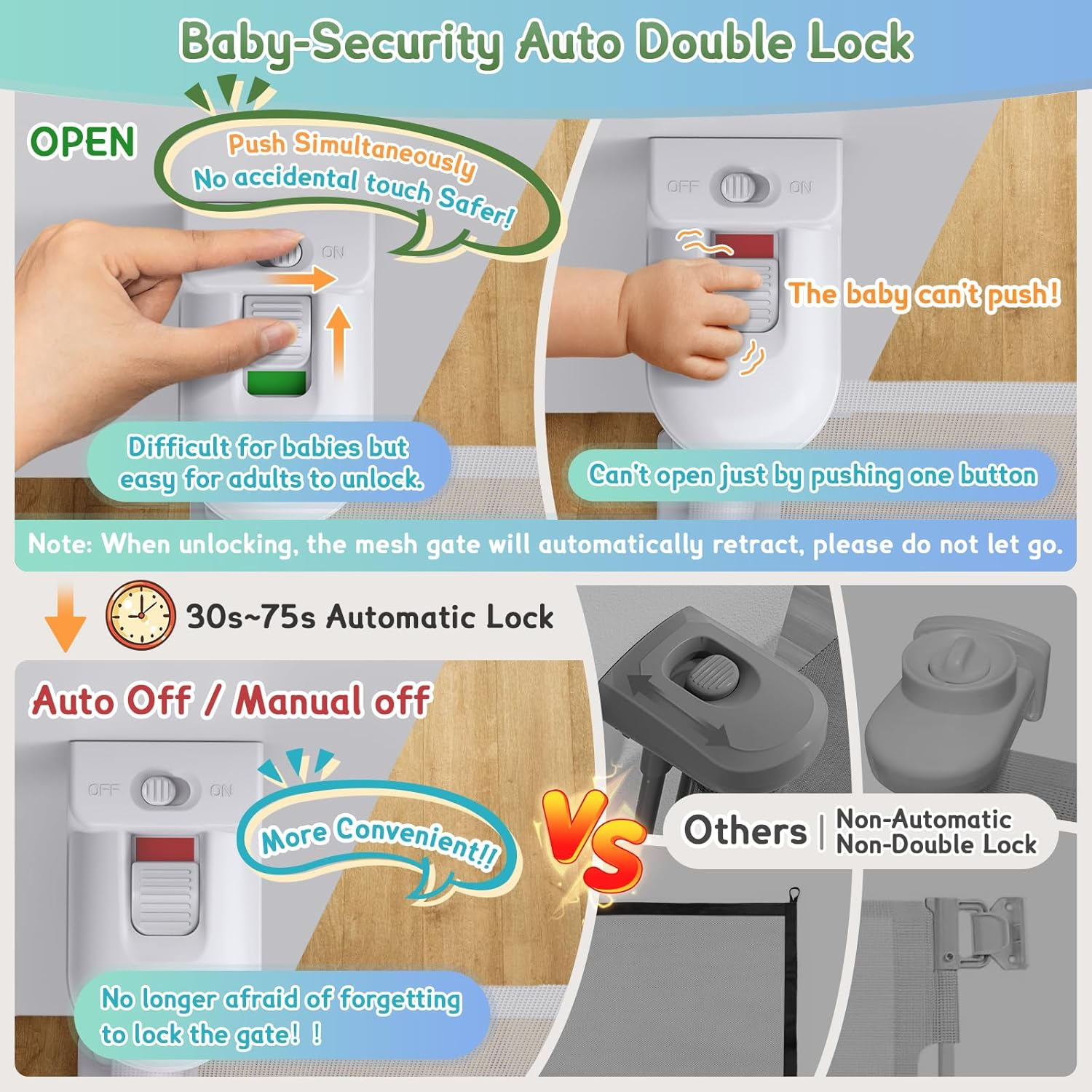 180Cm/70 Wide Retractable Baby Gate Pet Gate with Upgrade Reinforcement Rods,105 Cm/42" Extra Tall Baby Gate Safety Gate, One Handed Operation Retractable Dog Gate for Stairs Indoor image number 2