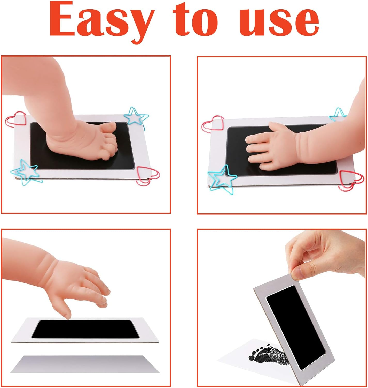 Jeyzuroa 4Pcs Inkless Hand & Footprint Kit - Baby & Pet Paw Print Keepsake Set with 4 Ink Pads, 8 Cards | Clean Touch Memory Maker for Newborns & Dogs