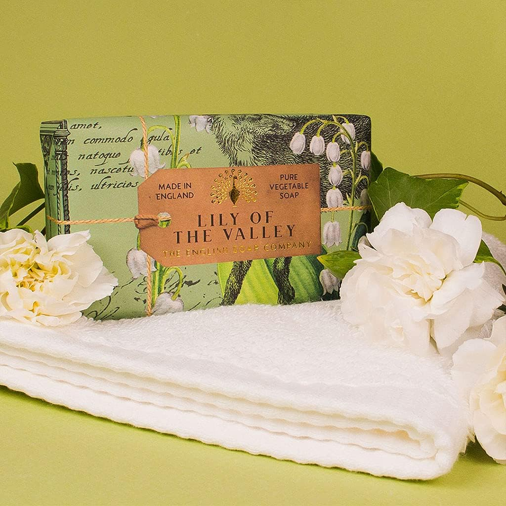 The English Soap Company Anniversary Wrapped Soap Bar, Lily Shea Butter Soap Bar, Moisturising Soap Bar for Face and Body, Lily of the Valley Scent 190G image number 1