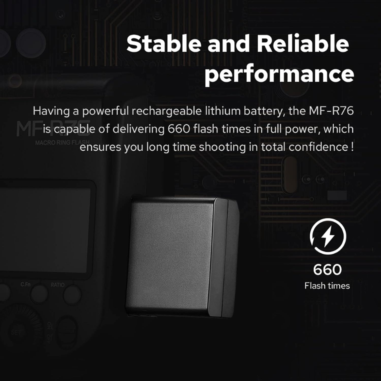 Godox MF-R76 Macro LED Ring Flash Speedlite 76Ws 660 Full-Power Flashes Dual-Flash Tubes Power Adjustment 1/128 to 1/1 10 Levels of Power Ratio for DSLR Cameras image number 4