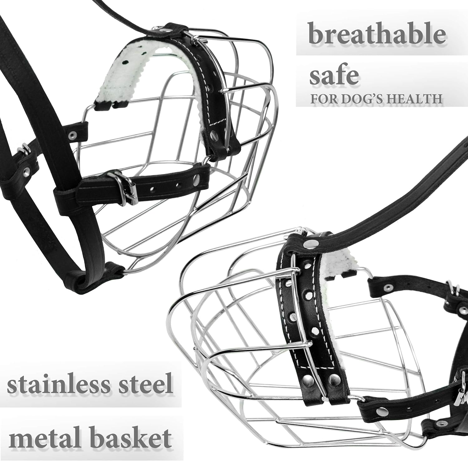 Petristor Metal Muzzles for Dog Rottweiler № 2 Wire Basket Adjustable Leather Straps Leather Adjustable the Circumference Is 10.2-14.5 in Length 2.7 3.5 image number 4
