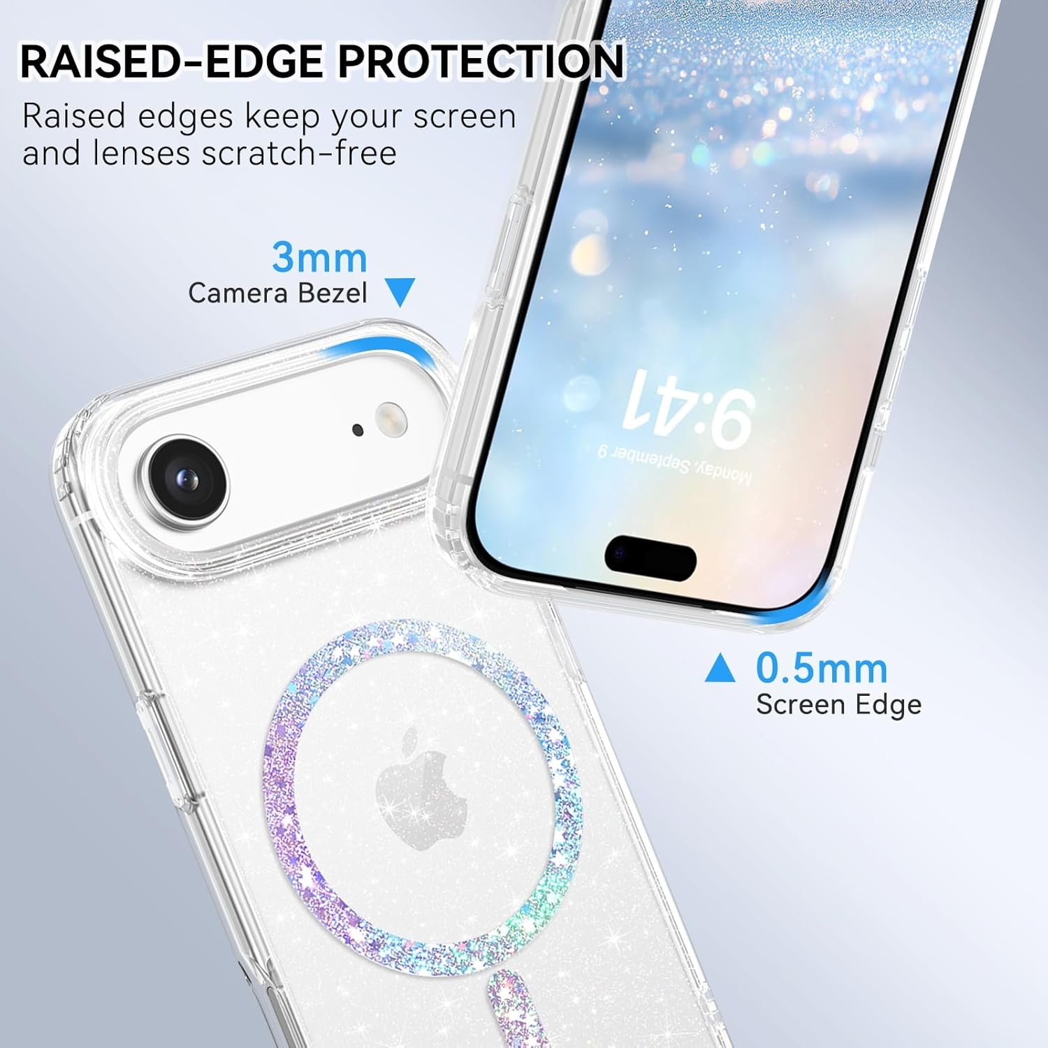 BENTOBEN Case for Iphone Air, Fancy Glitter Slim Magnetic Phone Case for Girls [Compatible with Magsafe] Cute Sparkle Colorful Bling Ring Non-Yellowing Cover for Iphone 17 Air 6.5 Inch 2025, Clear image number 3