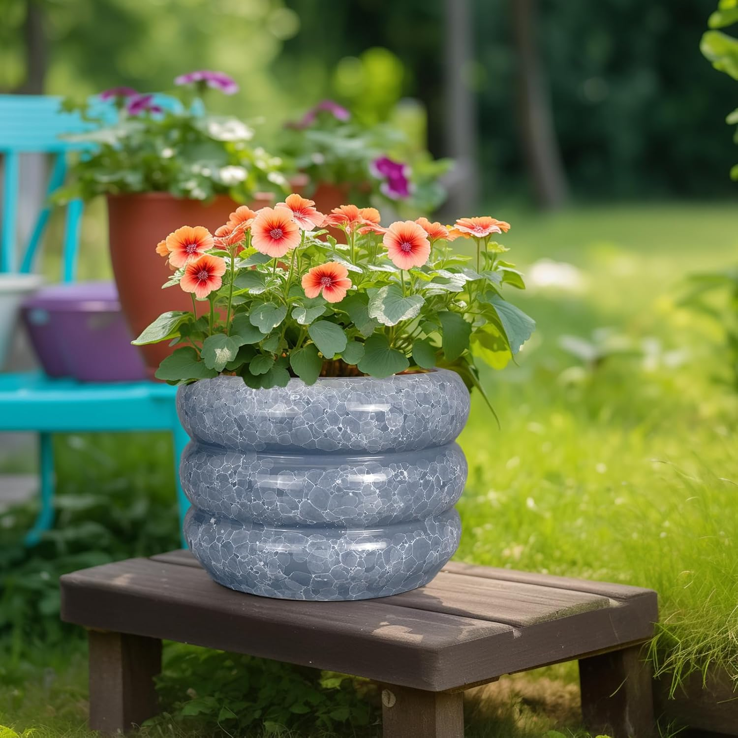 SQOWL Ceramic Planter 10 Inch - Indoor Plant Pot with Drainage Hole Outdoor Planter Large Flower Pot Modern Decorative Plant Pot for Bathroom Room Decorations Gray image number 6