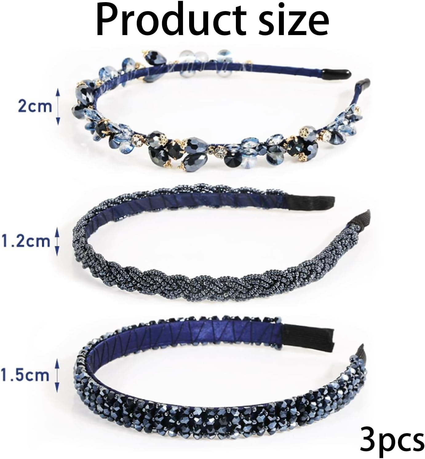 SSKHE Rhinestone Headbands, Dark Blue Glitter Dirndl Costume, Hair Accessories, Blue Metal Hair Band, Crystal Headbands, Princess Headband for Wedding, Communion, Carnival, Pack of 3 image number 2