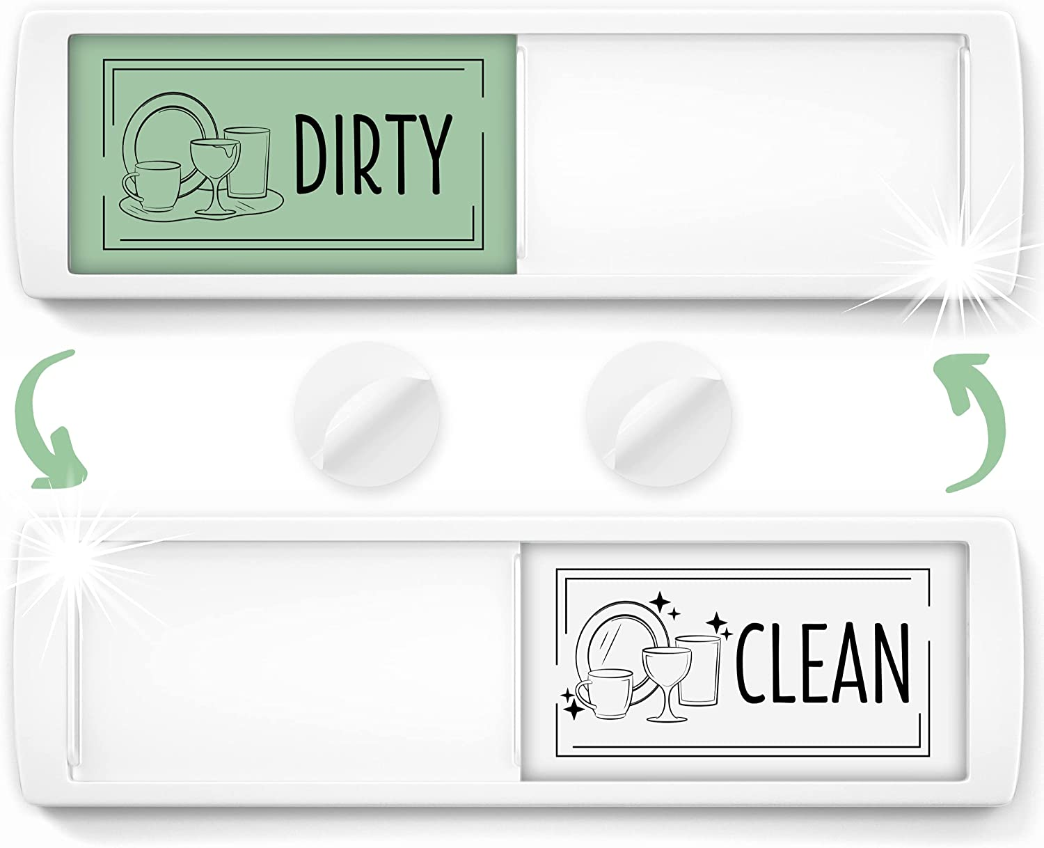 Clean Dirty Dishwasher Magnet Sign - 2" by 7" - Ideal Dishwasher Sign for Any Home or Office - Nice Home D&eacute;cor Product - Double-Sided Adhesives Included for Non-Magnetic Dishwashers