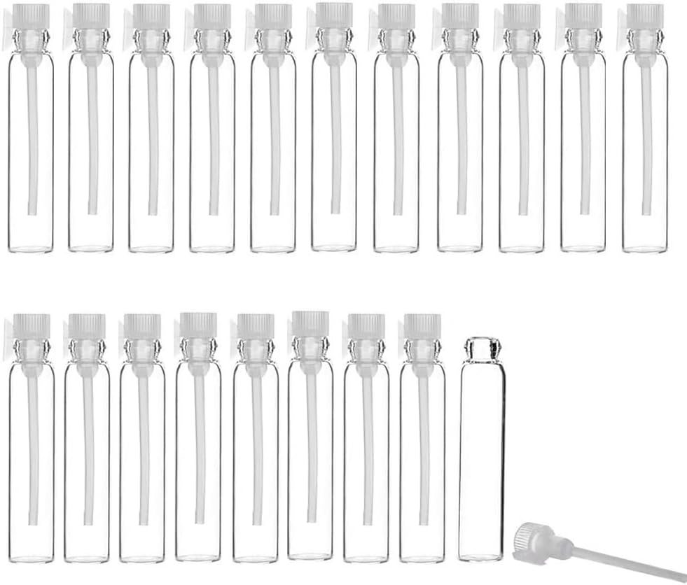 20Pcs 1Ml Empty Perfume Sample Bottles Essential Oil Test Tube Bottle Mini Glass Refillable Sample Vial Containers for Aromatherapy, Fragrance and Liquid - White Cap image number 5