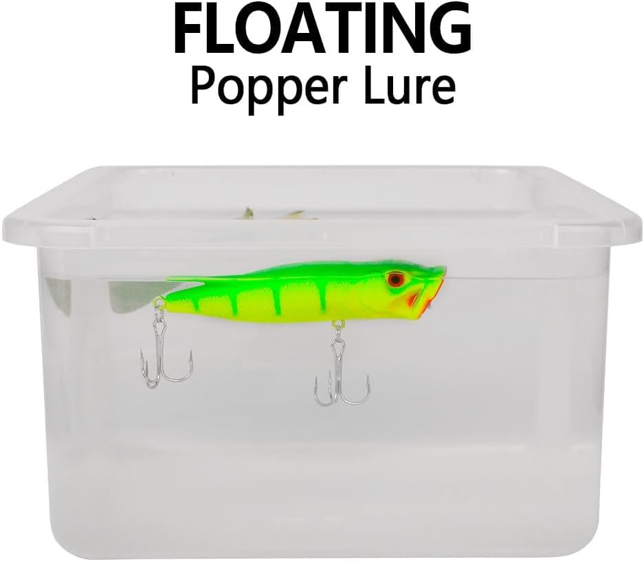 Origlam 5Pcs Floating Topwater Popper Fishing Lure 9Cm, Popper Fishing Lures Treble Hooks Fishing Tackle Accessory, Artificial Surface Fishing Lures for Pike Bass Salmon image number 2