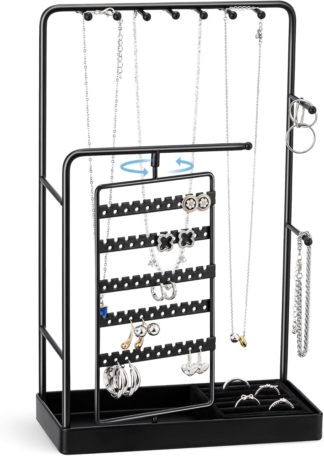 Procase Jewelry Stand Holder Organizer and Storage, Jewelry Display Stand Tower Rack with Velvet Ring Tray, Rotating Earring Display Hanging, Bracelet Necklace Holder, for Women Girls -White