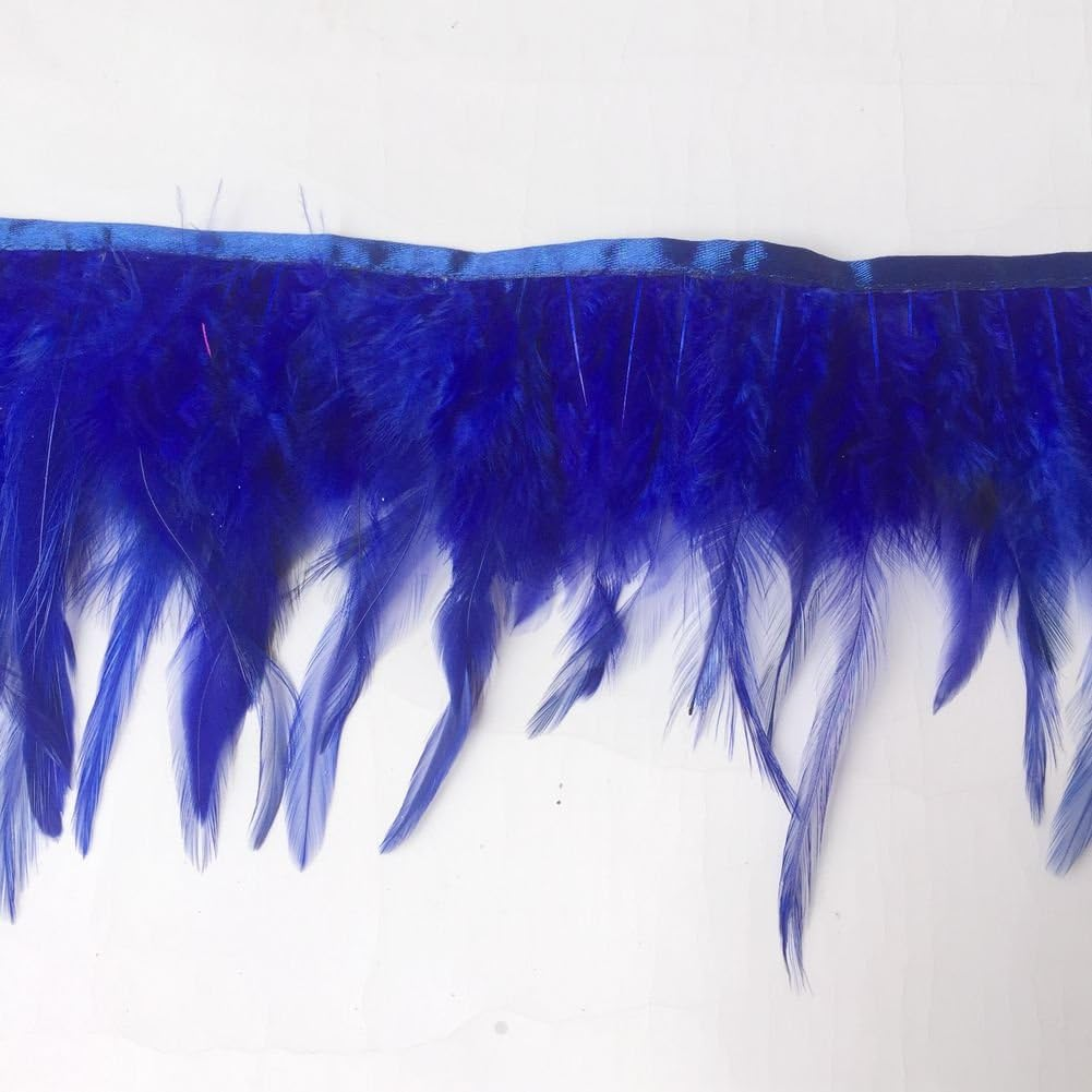 Sowder Rooster Hackle Feather Fringe Trim for Custume Dress Decoration Pack of 5 Yards(Royal Blue) - Brown image number 2