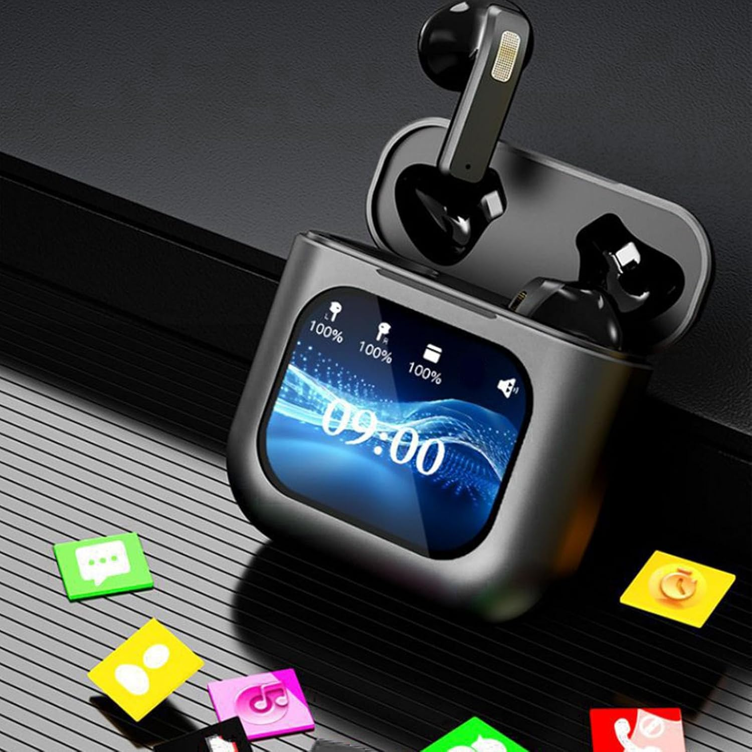 Denash Bluetooth Headphones, In-Ear Headphones, Wireless Earphones with Noise Cancelling and Charging Case, Hifi Stereo Earphones, Sports Headphones (Black) image number 2