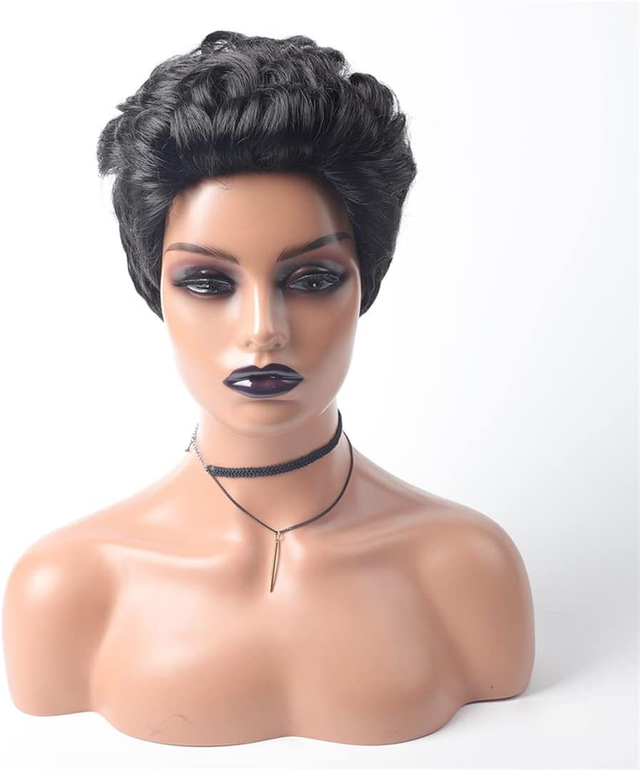 Short Afro Curly Synthetic Hair Wigs for Black Women Short Hairstyles Blend Colors Wigs Black Brown Blonde Hair Wigs 1B 6Inches 1 PC image number 2