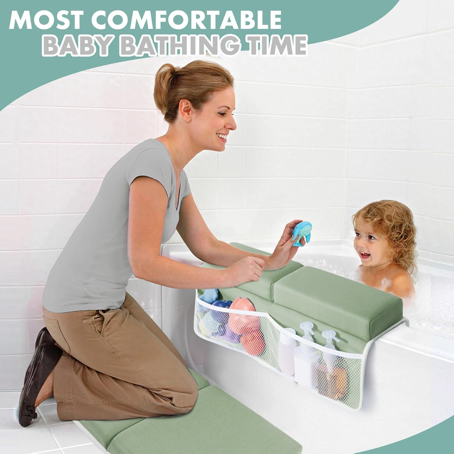 Bath Kneeler and Elbow Rest Pad Set - 1.5'' Comfortable Thick Bath Kneeler Pads, Quick Dry Soft Kneeling Pad for Bath Time, Non-Slip Knee& Arm Support Bathtub Mat with Organizer image number 1