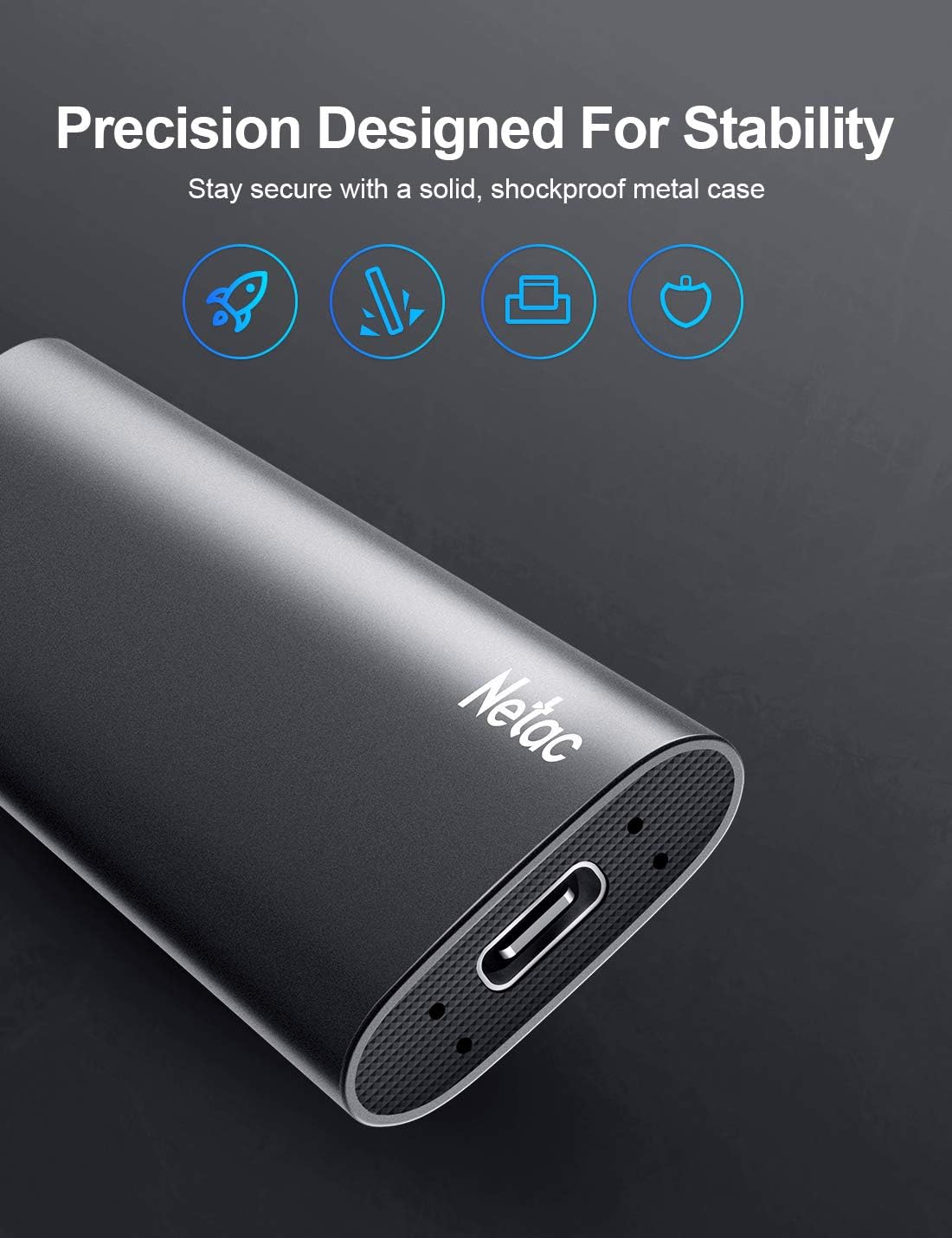 Netac 250GB Z Slim 550Mb/S USB External Hard Drive SSD Portable High Speed USB 3.2 Gen 2 Type-C Aluminum Black Portable SSD - 2.0 Tb, Zx20L image number 3