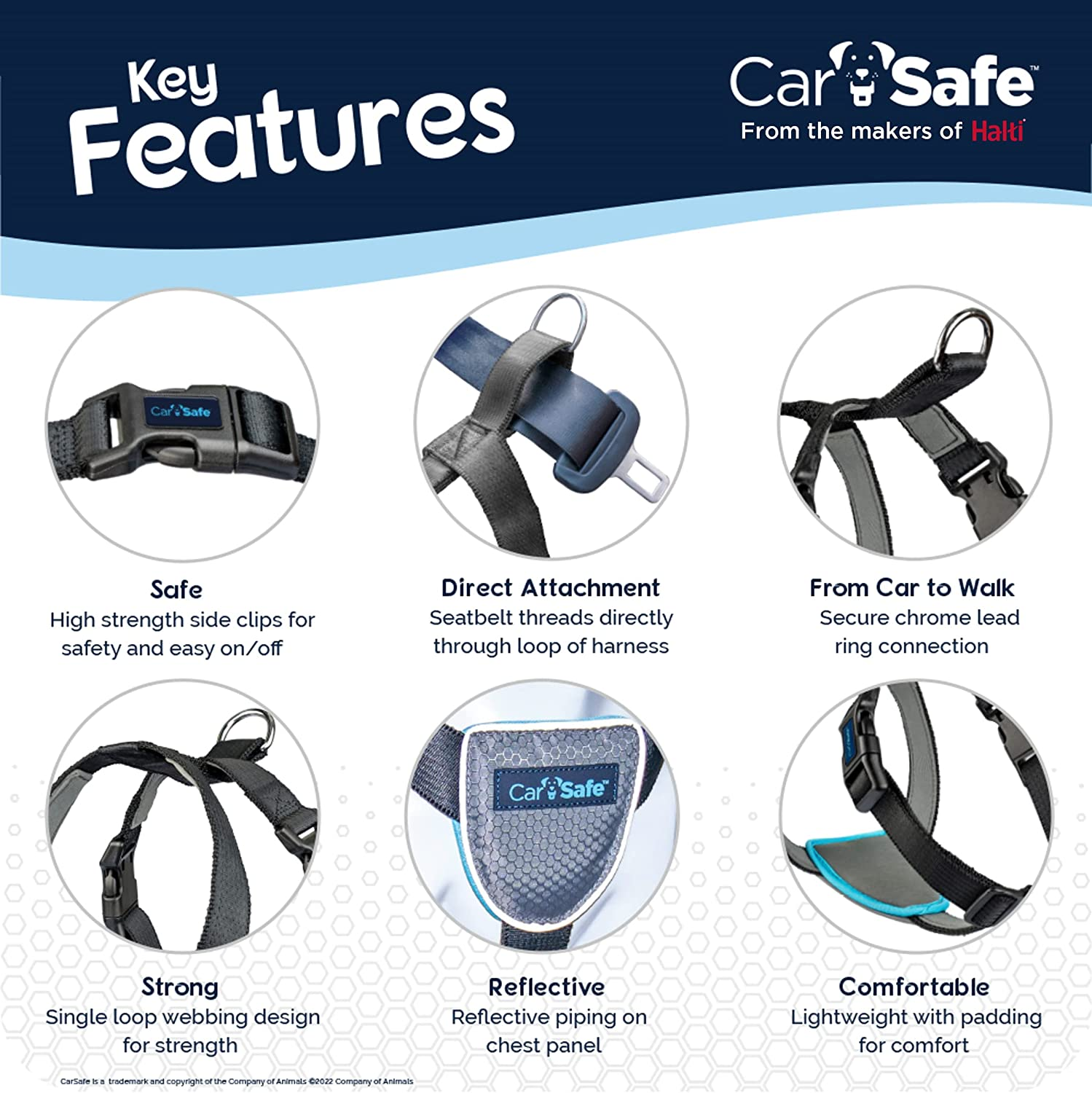 Carsafe Dog Travel Car Harness - from the Makers of Halti. Safely Secure Your Dog in the Car, Ensures Road Laws and Insurance Terms When Travelling with Your Pet, for Toy, Small, Medium and Large Dogs image number 2