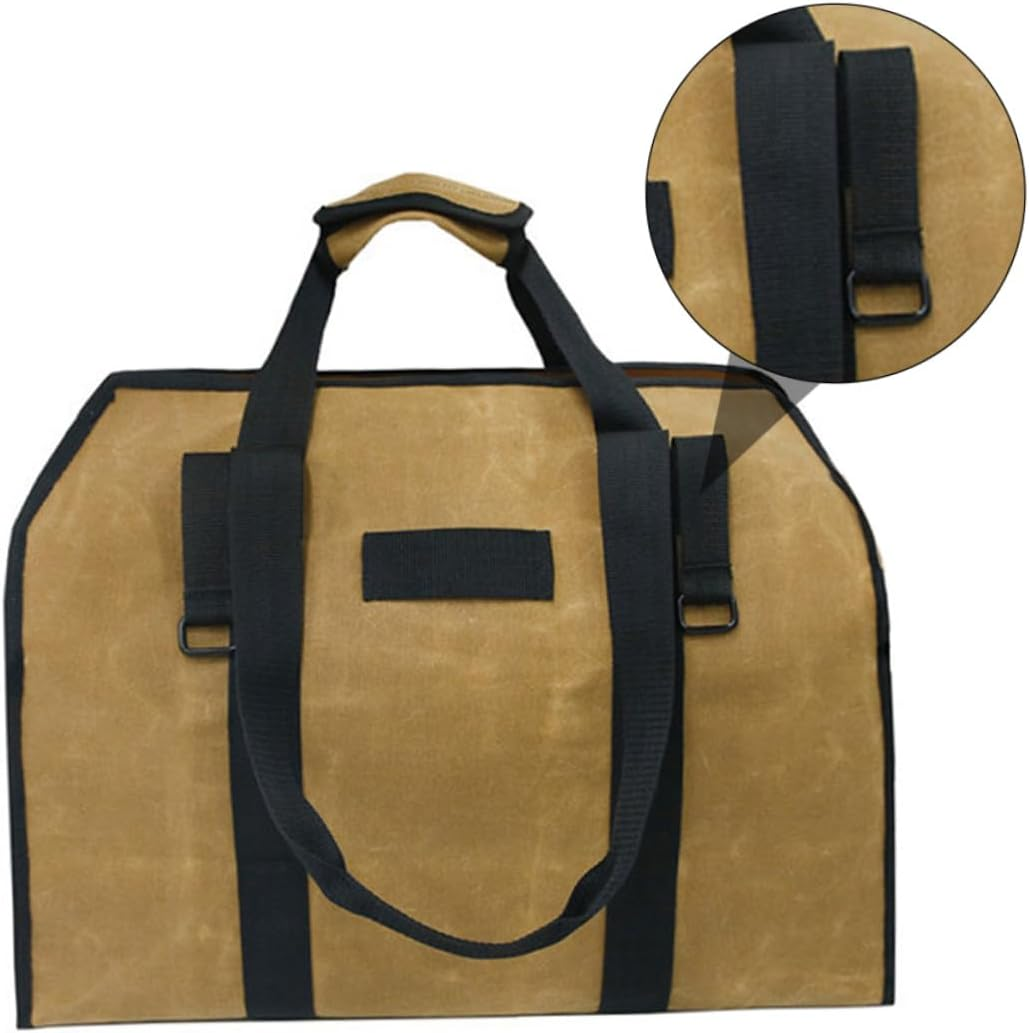 SECFOU Waxed Canvas Firewood Handbag Capacity Log Tote with Metal Buckle Handles for Outdoor Grilling and Fireplace Storage image number 5