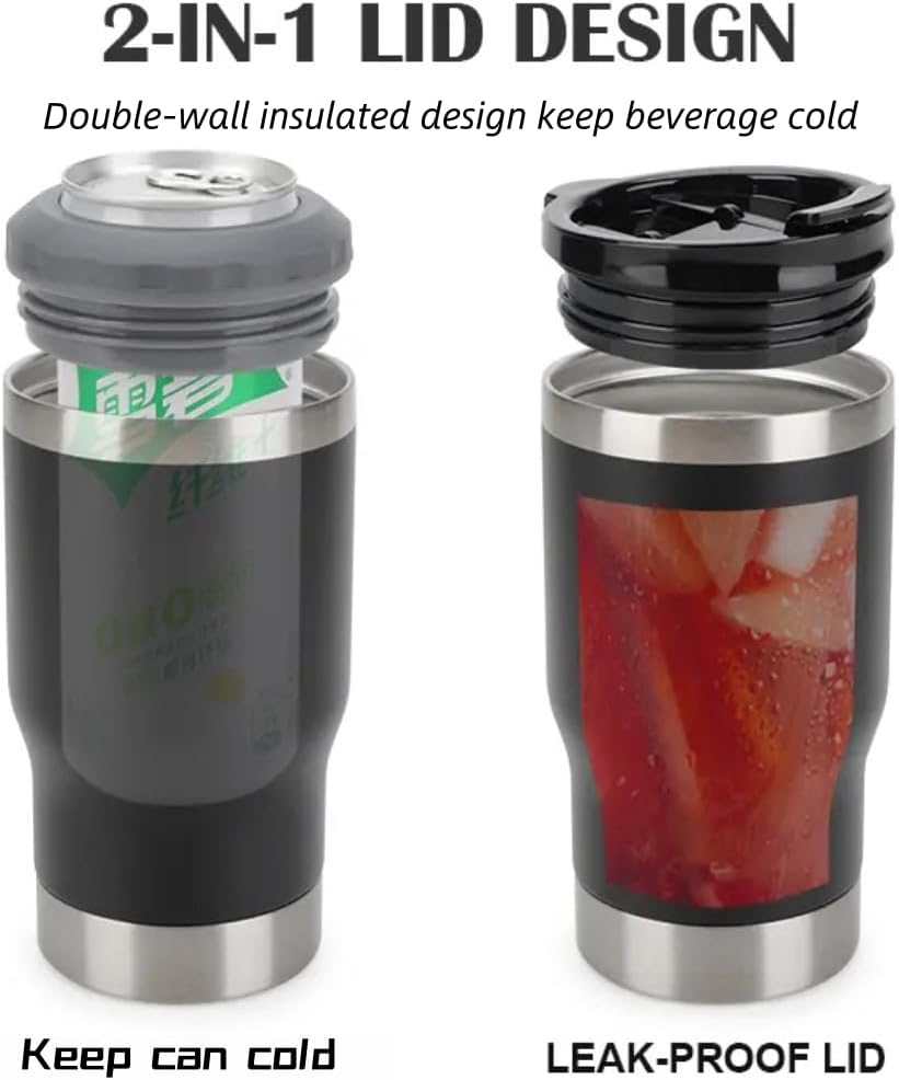 4 in 1 Travel Mug and Can Insulator for 12 Oz Can and Beer Bottle. Stainless Steel Vacuum Insulated Cup and Thermocooler. (Red) image number 7