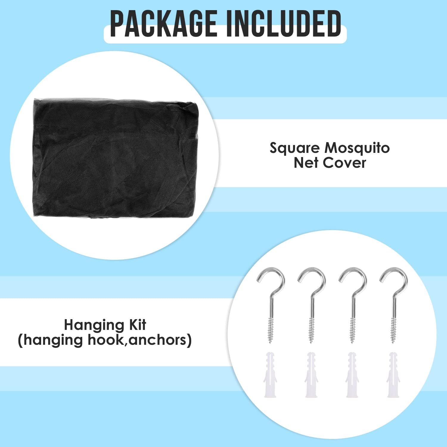 AUTOWT Mosquito Net for Double to King Size Bed Canopy - Mesh Square Mosquito Netting with 4 Openings & 4 Hanging Loops - Bed Curtains from Ceiling for Girls Room image number 4