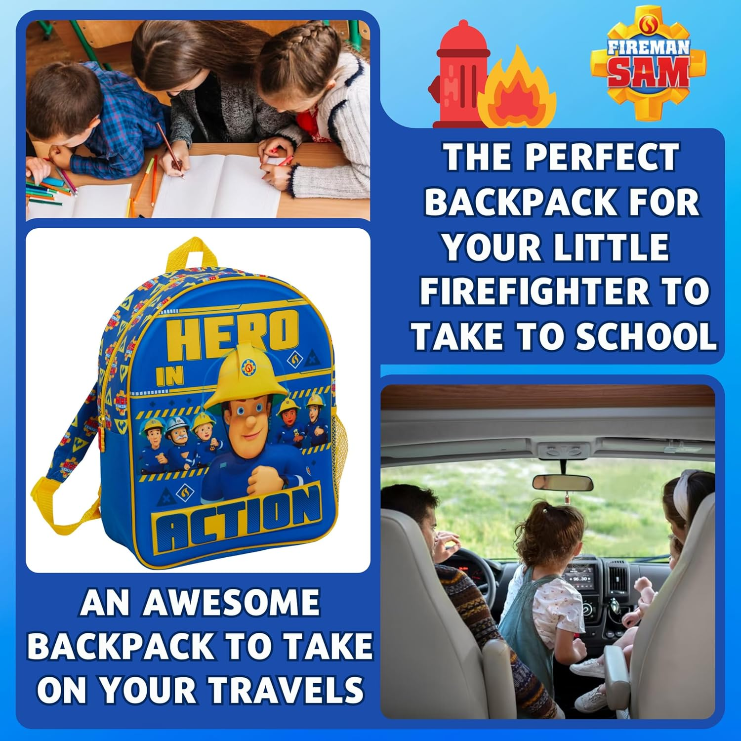 Fireman Sam Bag Boys Backpack for School Kids Firefighter Sports Rucksack School Lunch Bag with Printed Straps image number 1