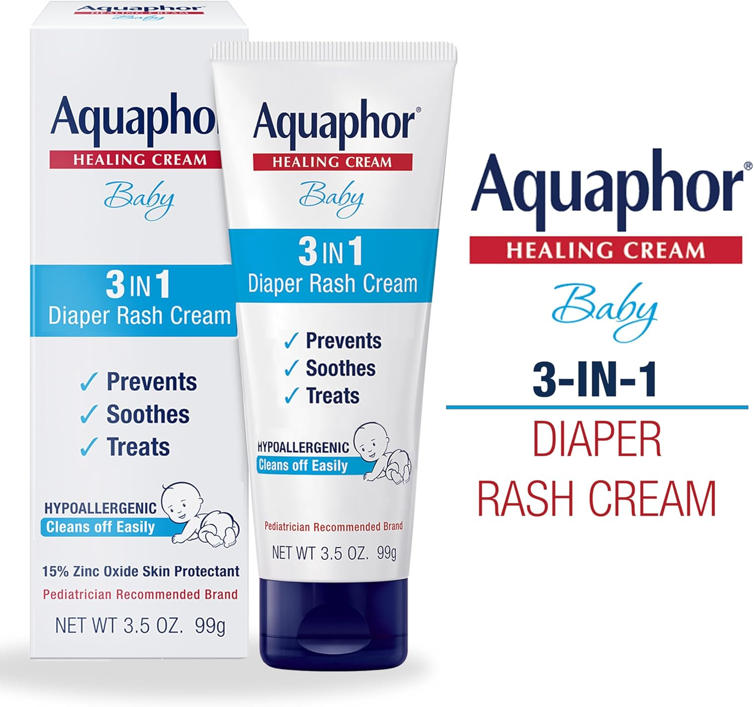 Aquaphor Baby 3 in 1 Diaper Rash Cream - Prevents, Soothes and Treats Diaper Rash - 3.5 Oz. Tube (Pack of 3) image number 4