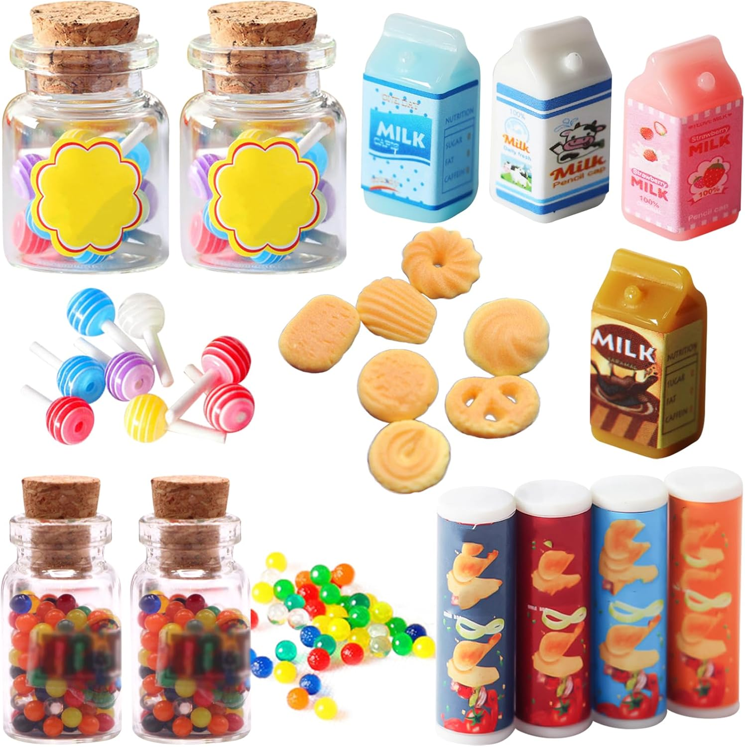 19 Pieces Miniature Food Drink, 1:12 Scale Miniature Dolls House Food Accessories, Mini Food Drink, Miniature Kitchen Accessories, Mini Pretend Play Food Set, for Barbie Doll House image number 3