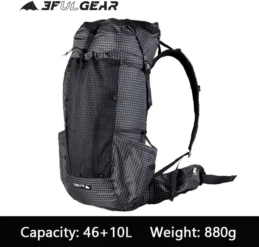 Windhike 3F UL GEAR 56L Internal Frame Hiking Backpack, Lightweight Breathable Pack-Fix Trekking Poles & Moisture-Proof Pads for Backpacking - Black image number 6