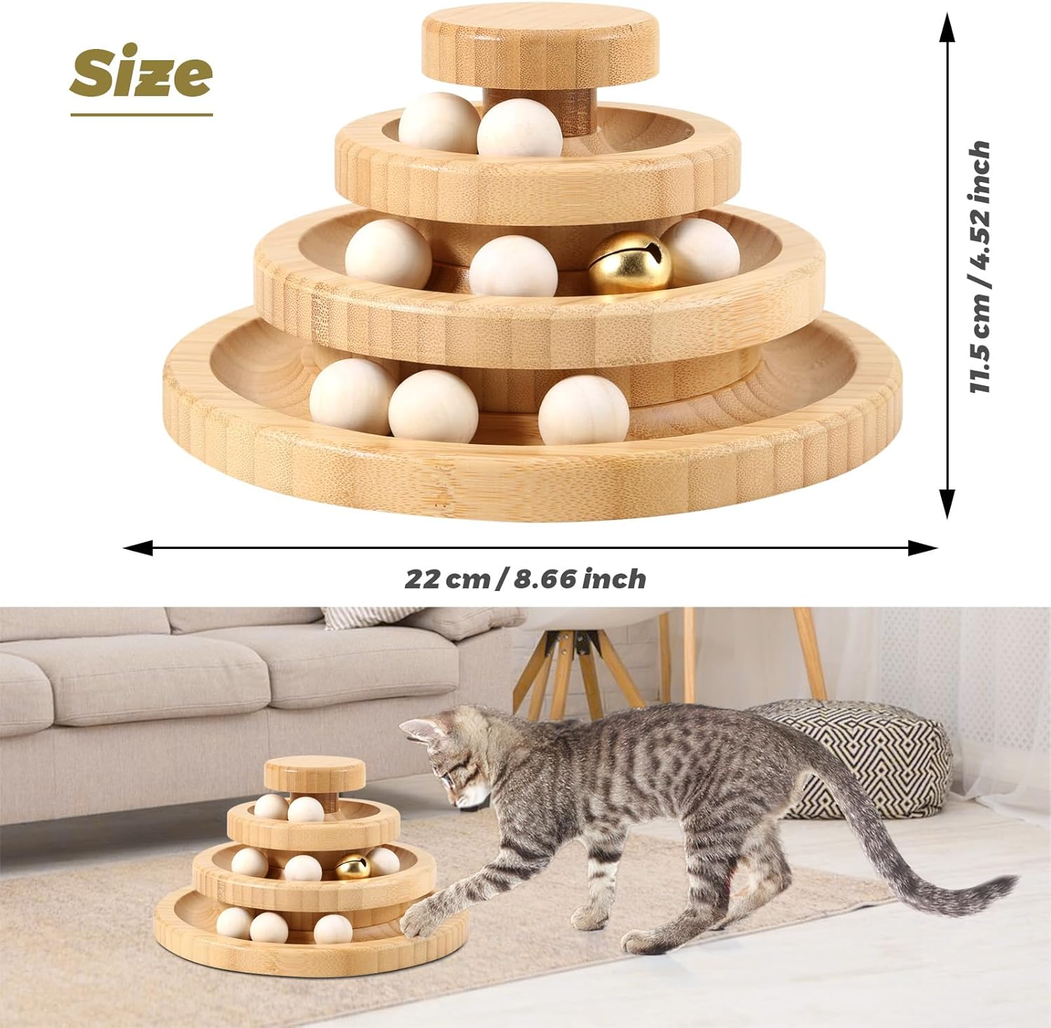 LUPAPA Cat Toys for Indoor Cats，With 9 Cat Toy Ball Interactive Wooden Cat Toy，Funny Roller Cat Tower Toys image number 3